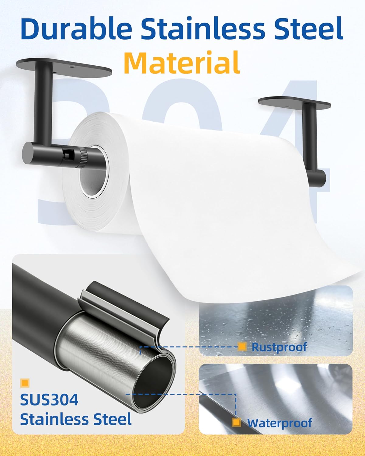 RUACQ Paper Towel Holder Under Cabinet, Stainless Steel, Matte Black | Drill Wall Mount or Adhesive, Round Base