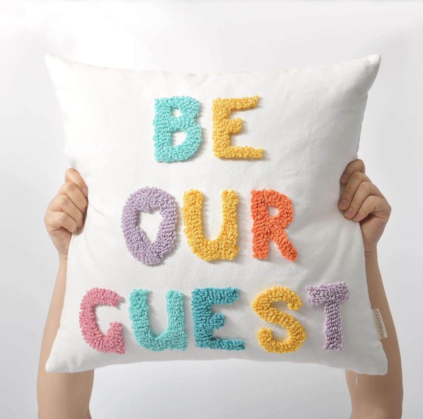 Boho Pillow Covers Decorative Words Tufted Throw Pillow Covers Farmhouse / Be Our Guest / 18 x 18