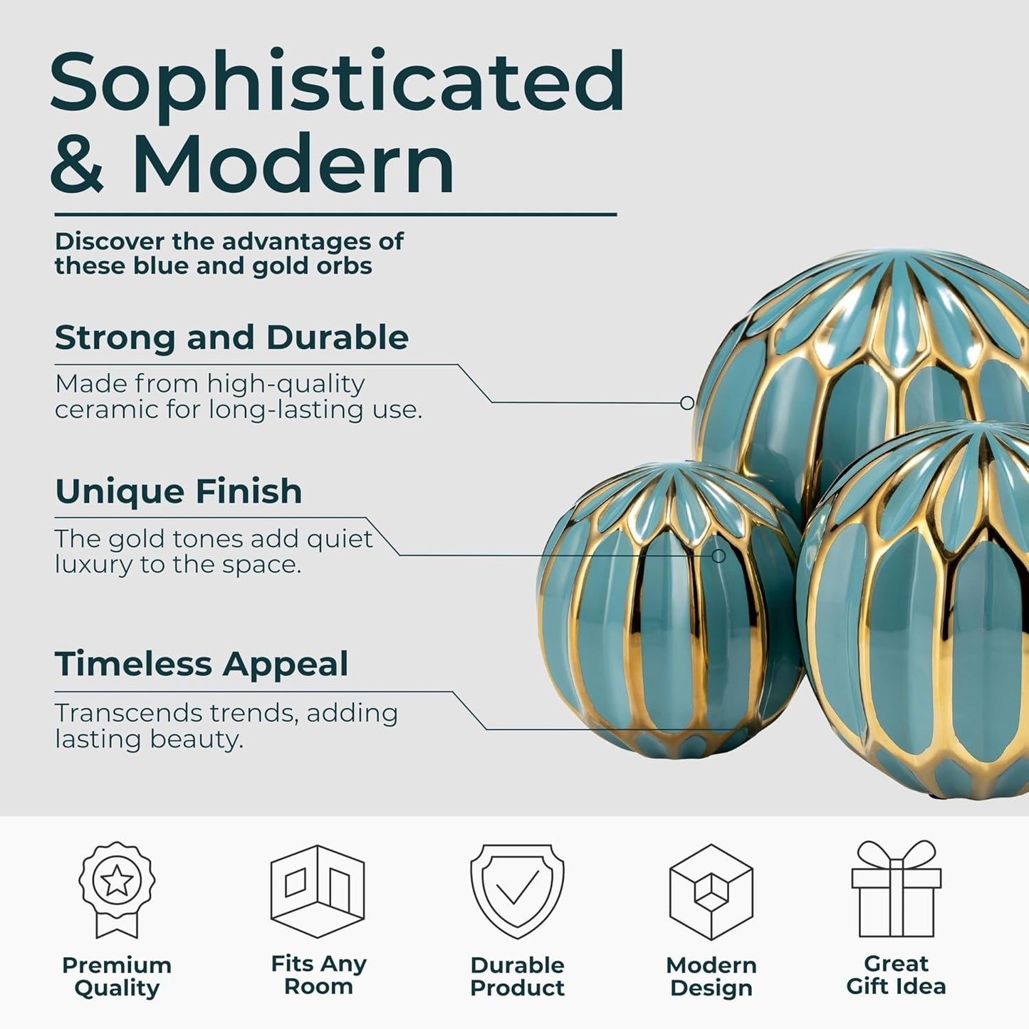 Stoneware & Ceramic Spheres / 6.0" H / Blue / Set of 3
