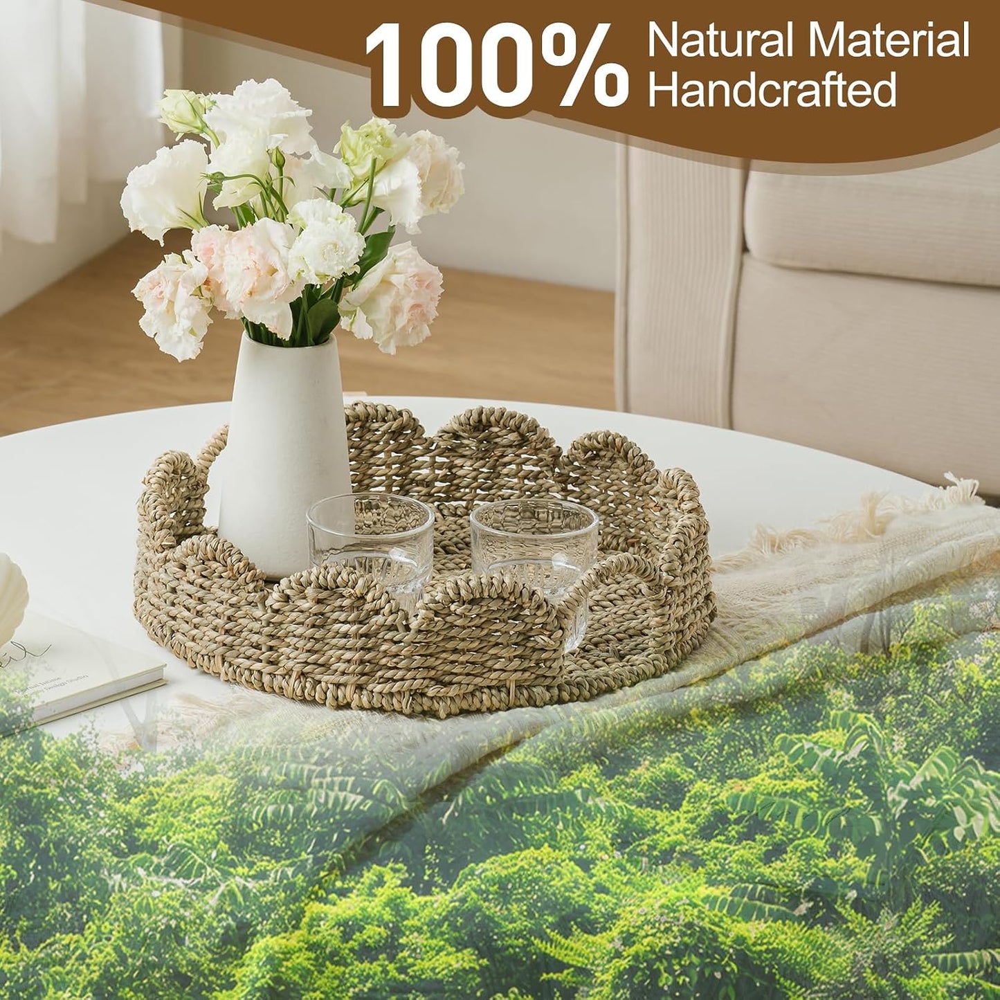 Wicker Tray / Round Wicker Basket / Seagrass-round / Set of 13