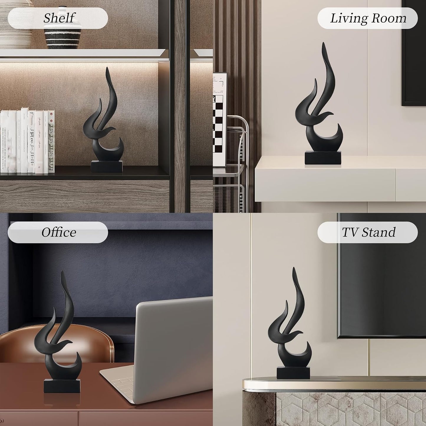 Black Flame Abstract Sculpture Resin Art Statue Modern Home Decor / Black Abstract Statue