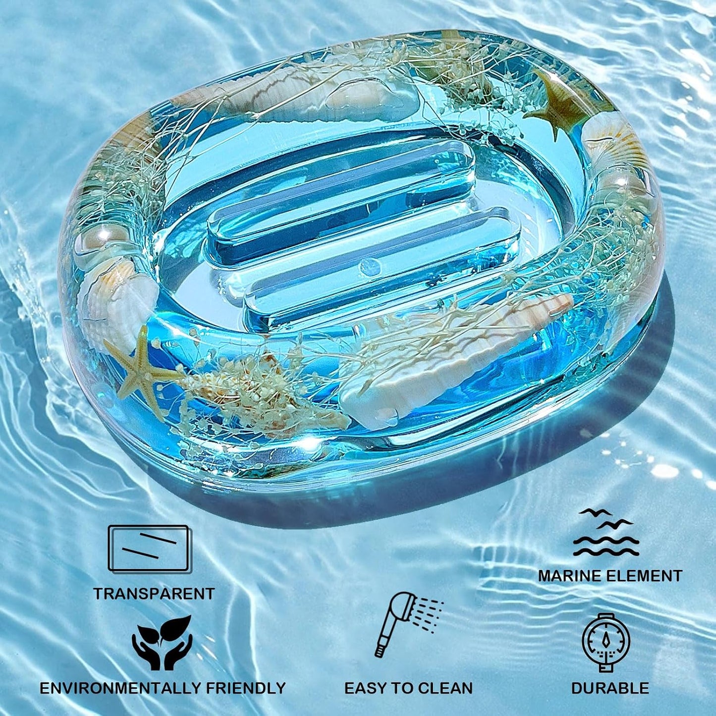 Soap Dish Acrylic w/Nature Seashell Bar Soap Holder Shower Soap Tray