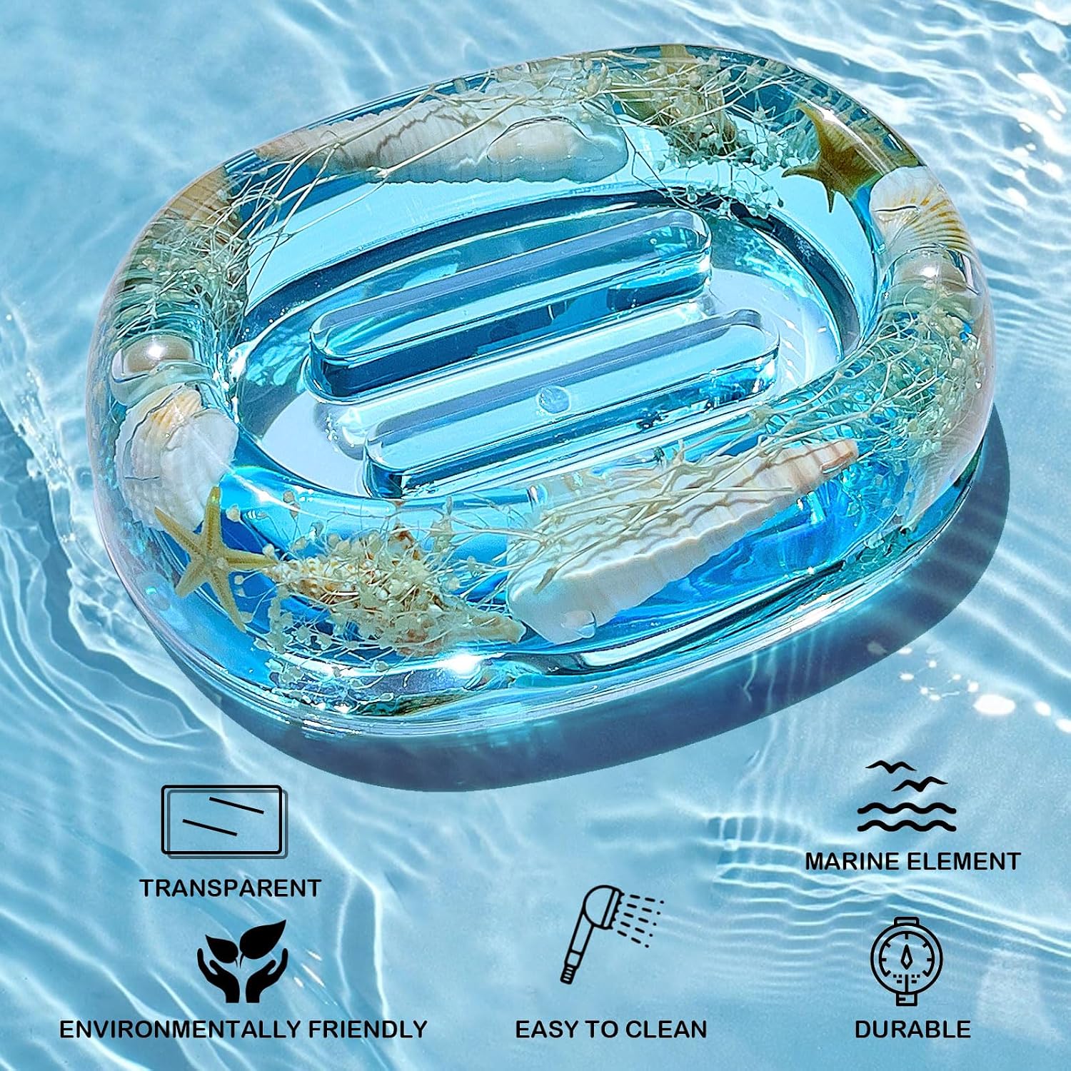 Soap Dish Acrylic w/Nature Seashell Bar Soap Holder Shower Soap Tray