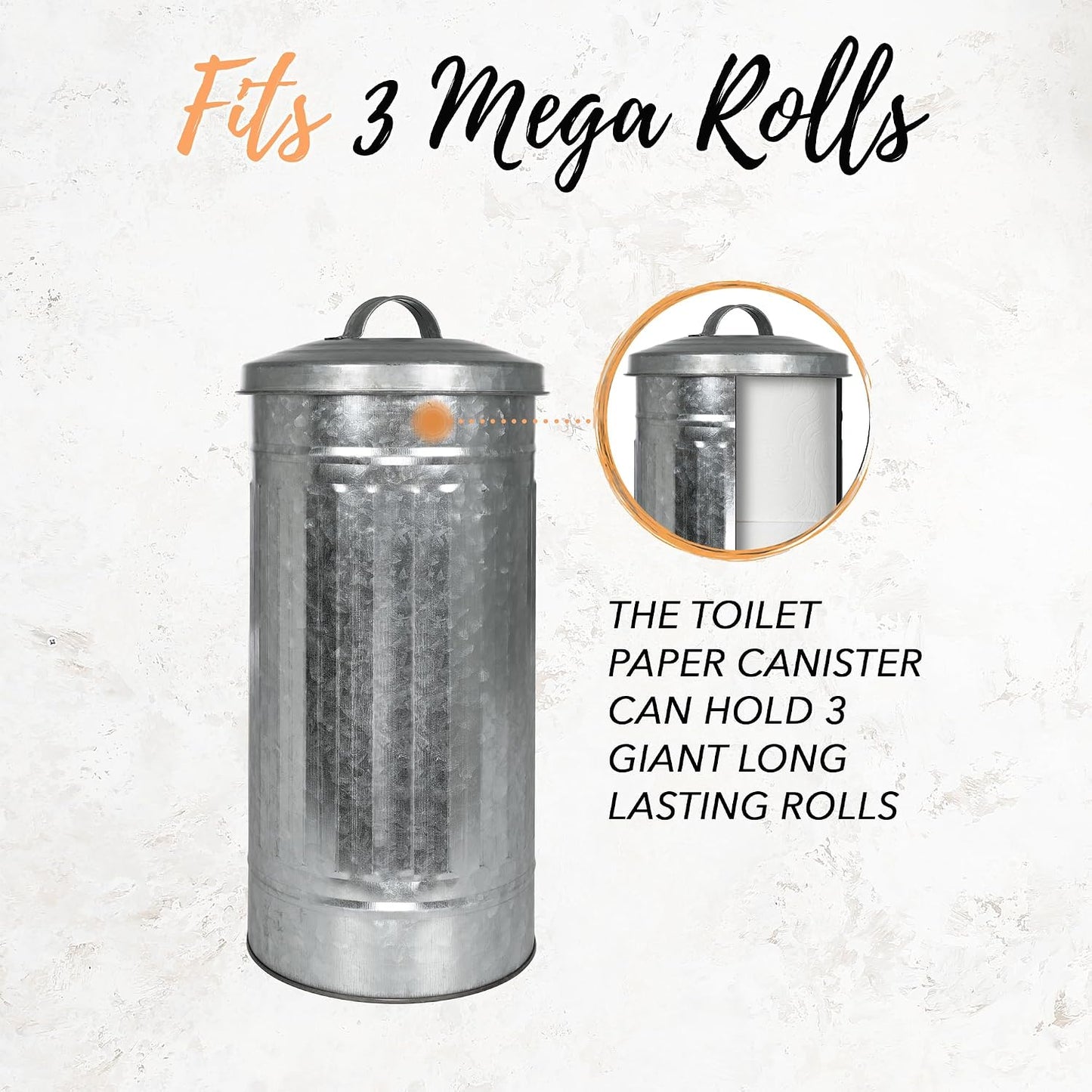 Autumn Alley Farmhouse Galvanized Metal Free Standing Toilet Paper Holder Organizer Stand Canister with Lid – Fits 3