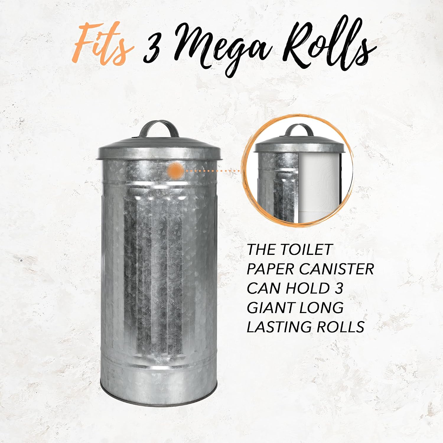 Autumn Alley Farmhouse Galvanized Metal Free Standing Toilet Paper Holder Organizer Stand Canister with Lid – Fits 3