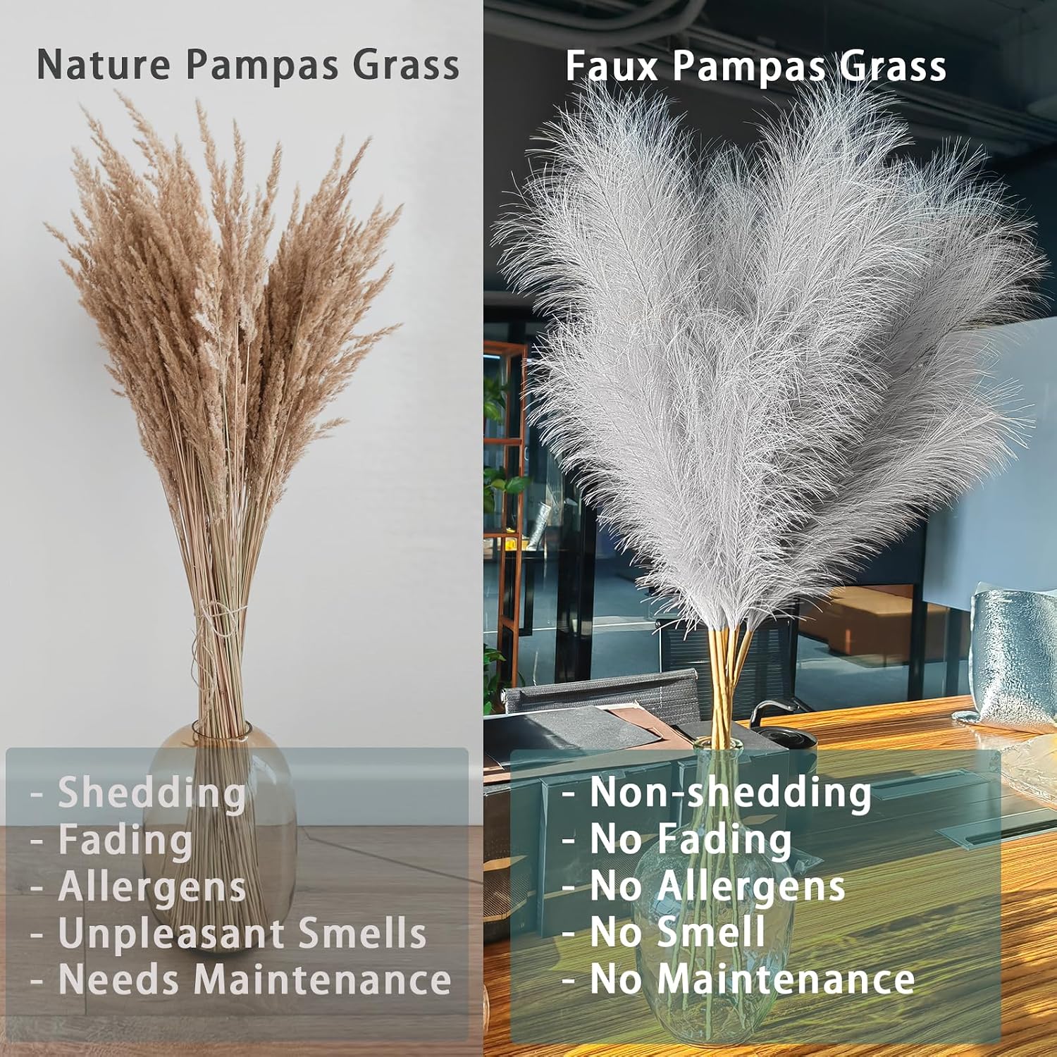 Tall Pampas Grass Decor Pompas Floral Arrangement and Vase Filler for Boho / Grey