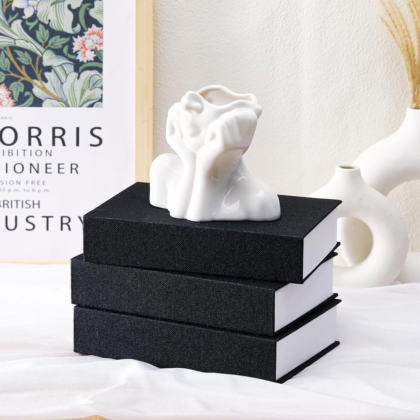 Fake Book Box Neutral Linen Book Box Decorative Faux Prop / 8.6 x 6.1 x 1.8 / Black / Set of 3