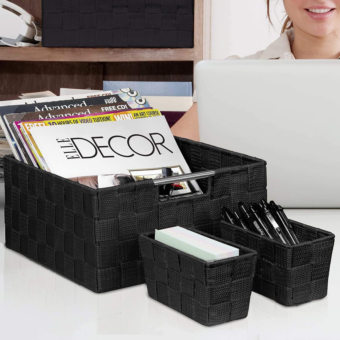 Linen Closet Organizers and Storage / 7 Piece - Black / Set of 7