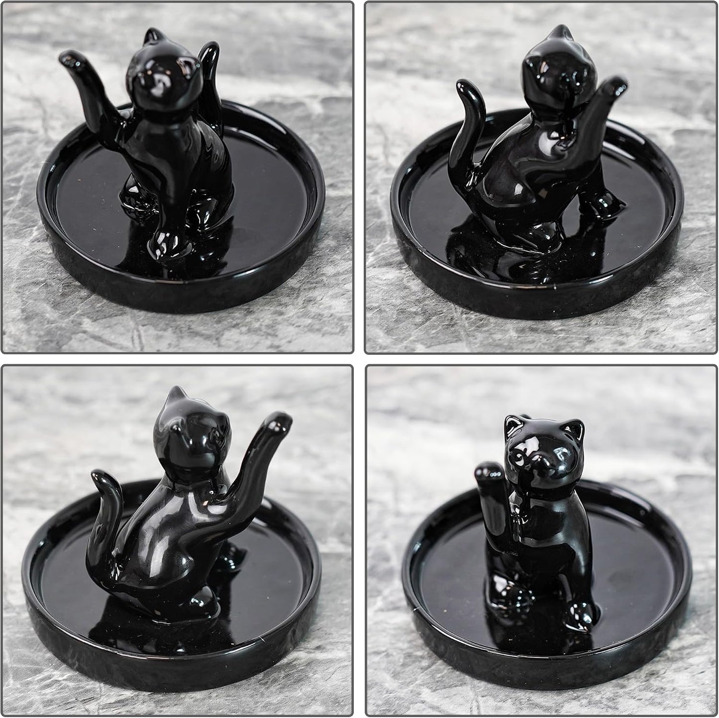 Ceramic Waving Lucky Cat Jewelry Tray / Black