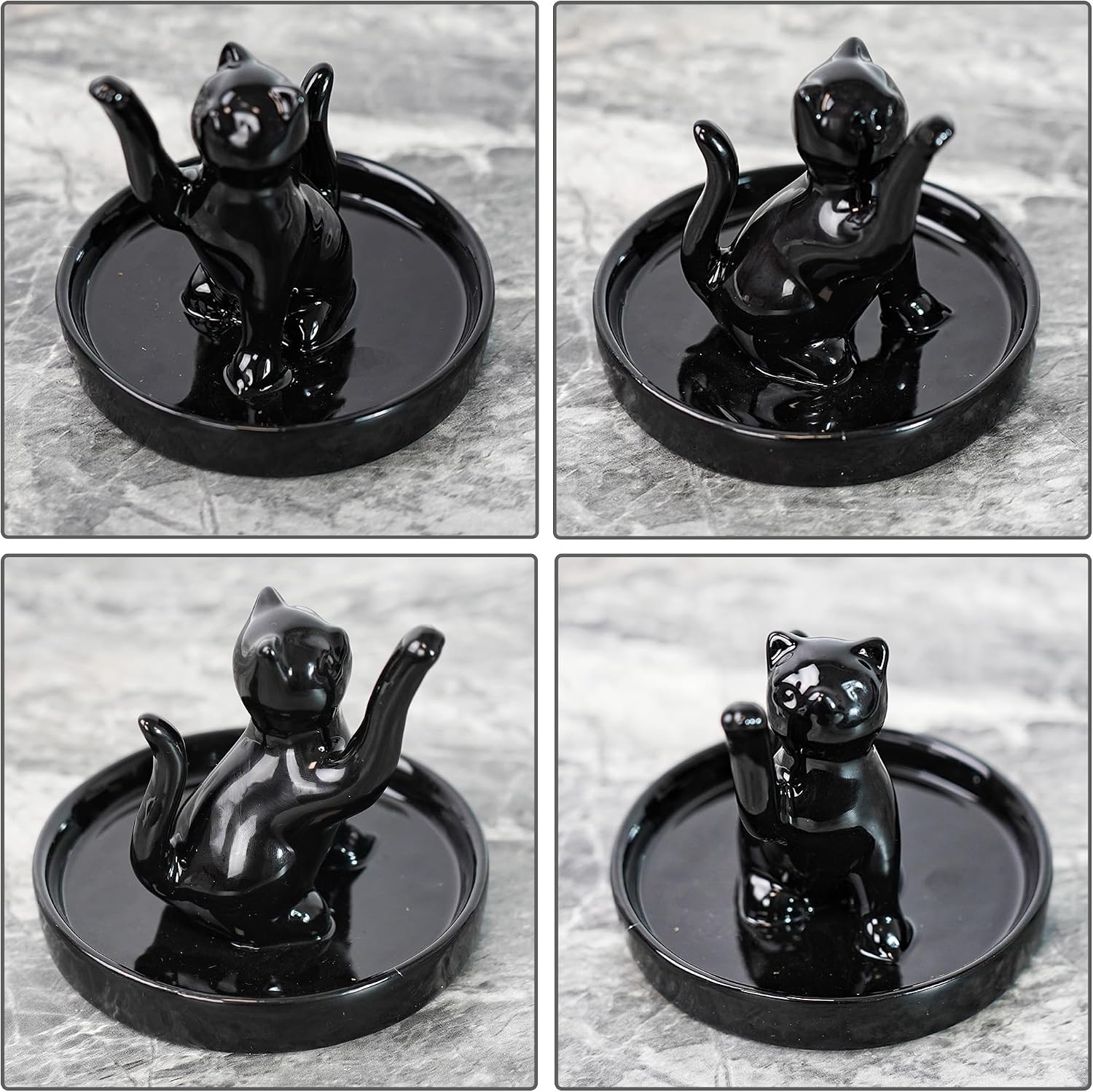 Ceramic Waving Lucky Cat Jewelry Tray / Black