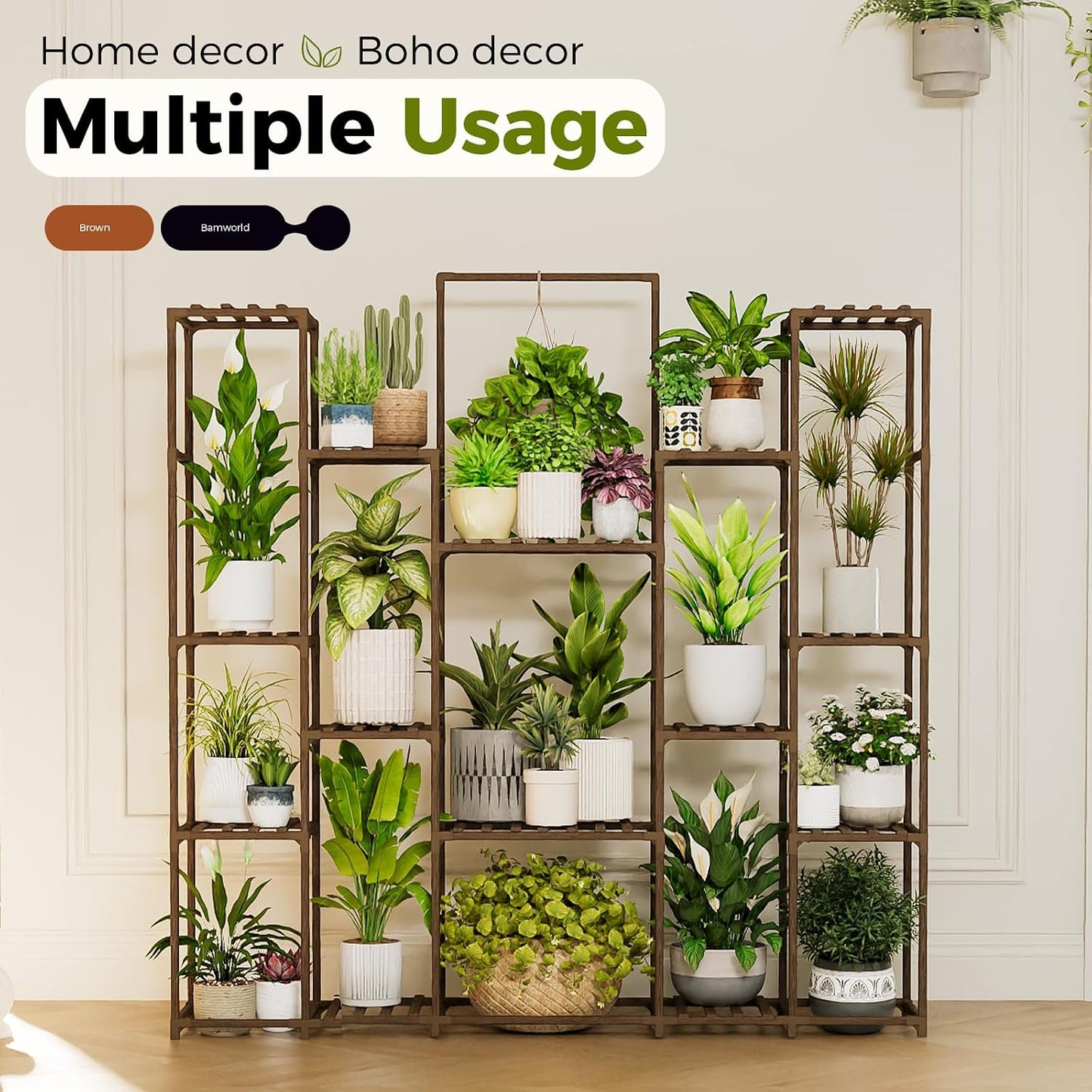 Bamworld Plant Shelf Indoor Hanging Plant Stand Outdoor Large Plant Shelves Tall Flower Holder wooden plant stand for
