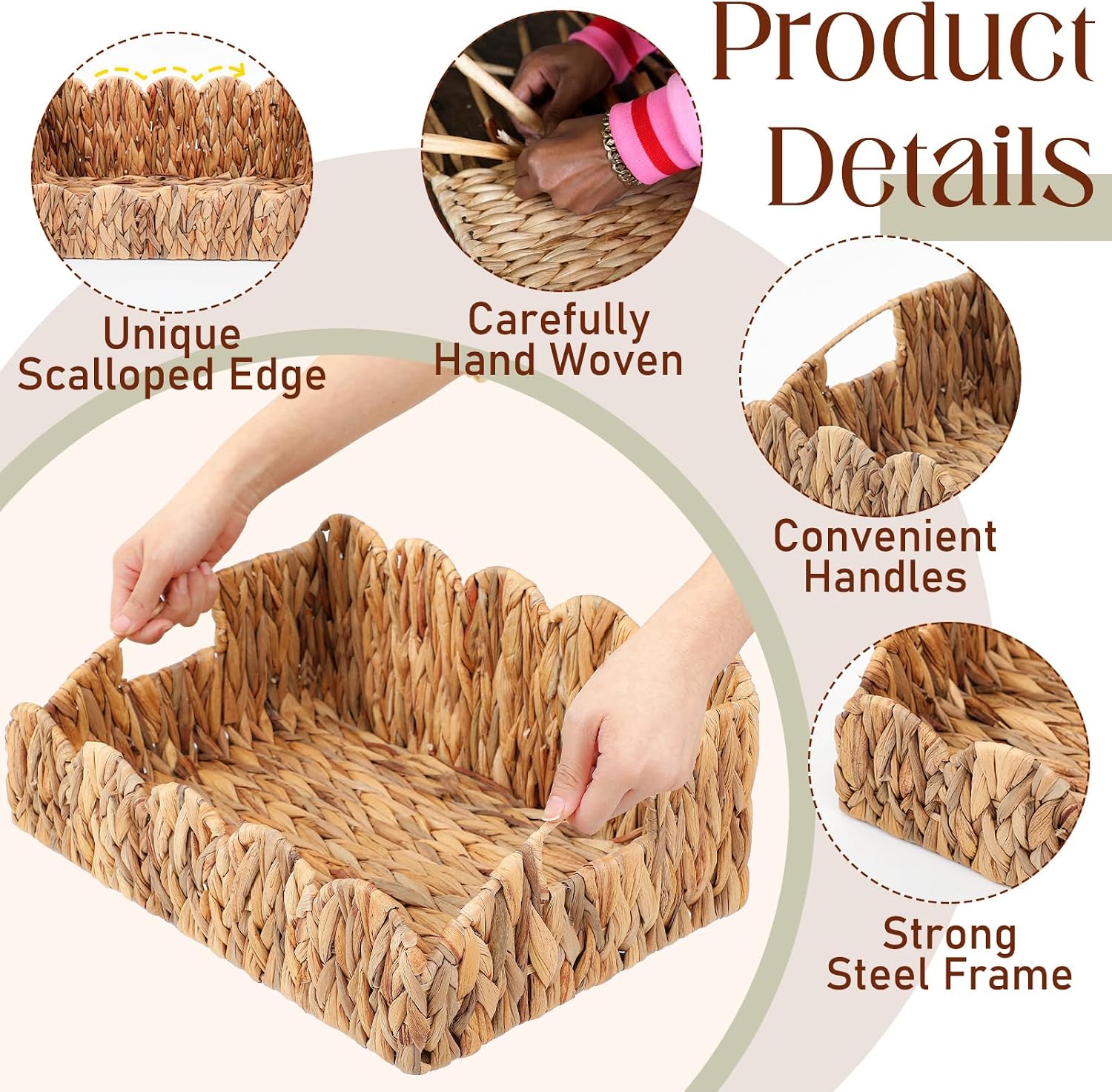 Scalloped Wicker Baskets for Storage / Set of 3