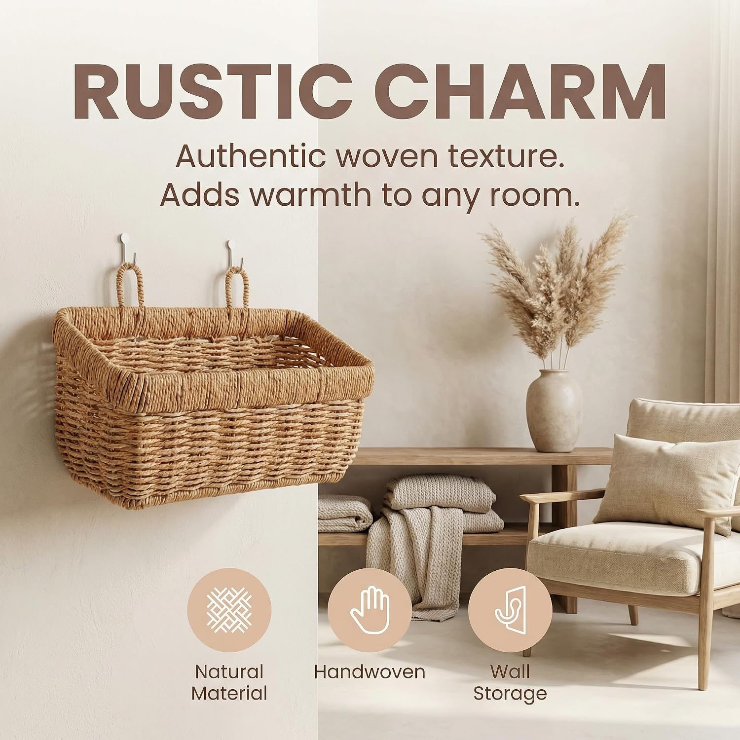 Wall Hanging Baskets Woven Basket Boho Style Fruit Basket Storage Baskets for Organizing / 11 Inch