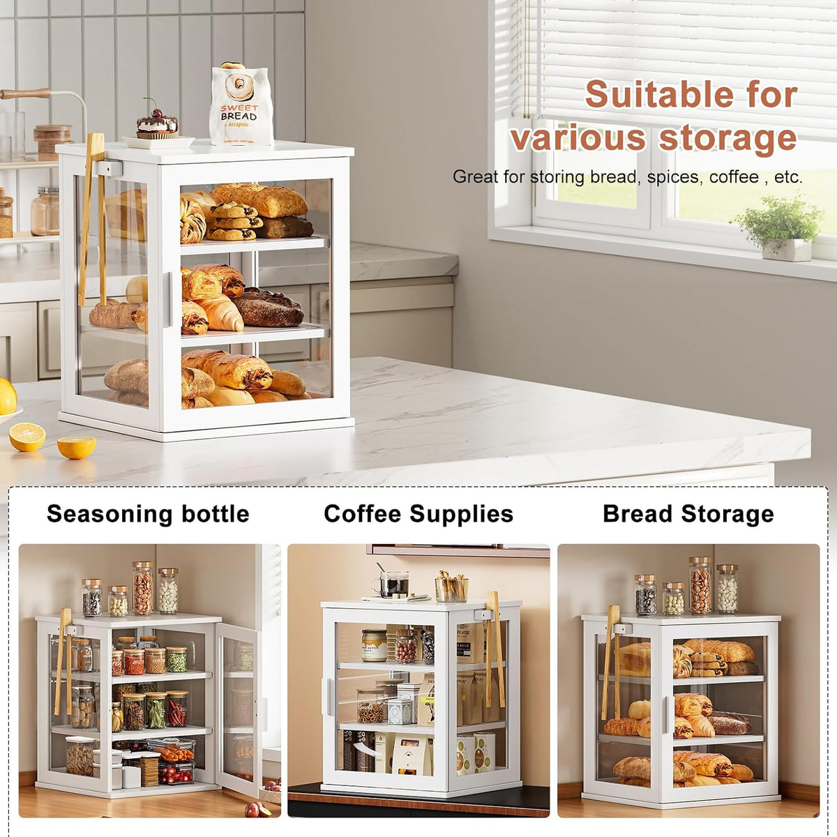 WOWLIVE Bread Box for Kitchen Countertop, 3 Layers Bread Storage Container | Large Bamboo Bread Bin for Homemade Bread