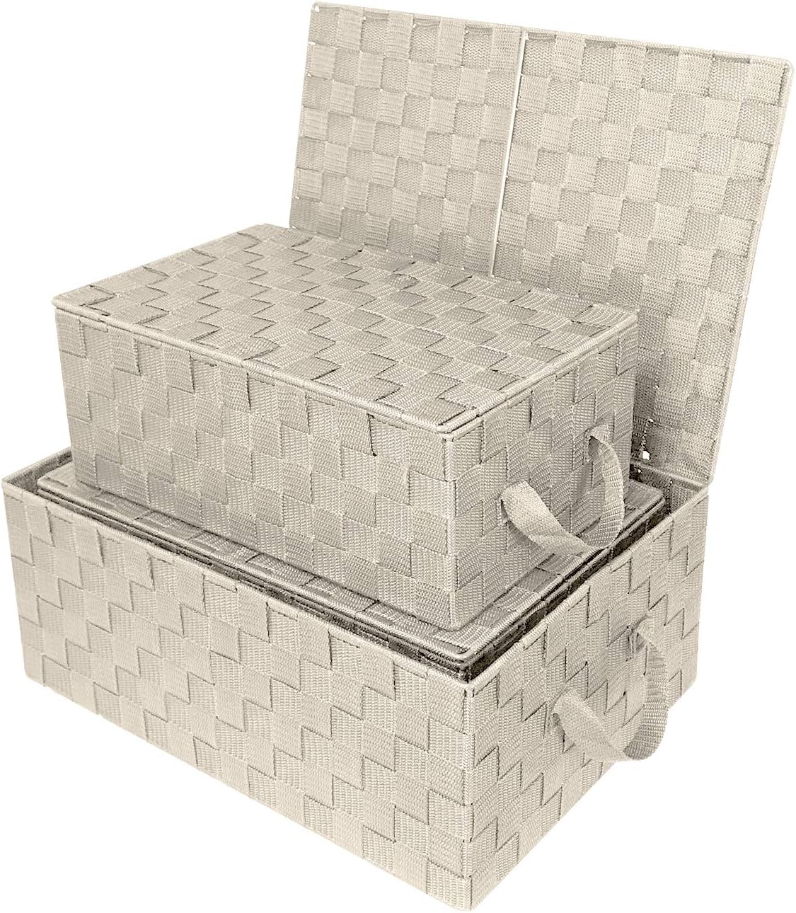 Linen Closet Organizers and Storage / Woven Lid Baskets - Beige / Set of 3