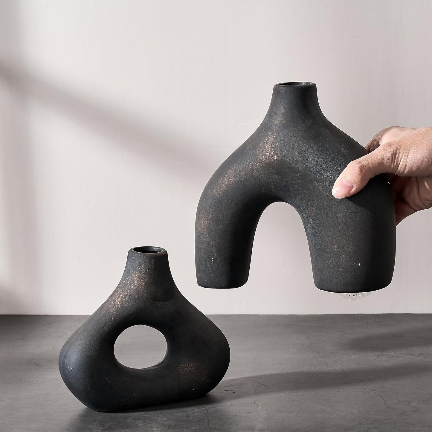 Ceramic Vase for Minimalist Bohemian Decor / Black Bronze / Set of 2