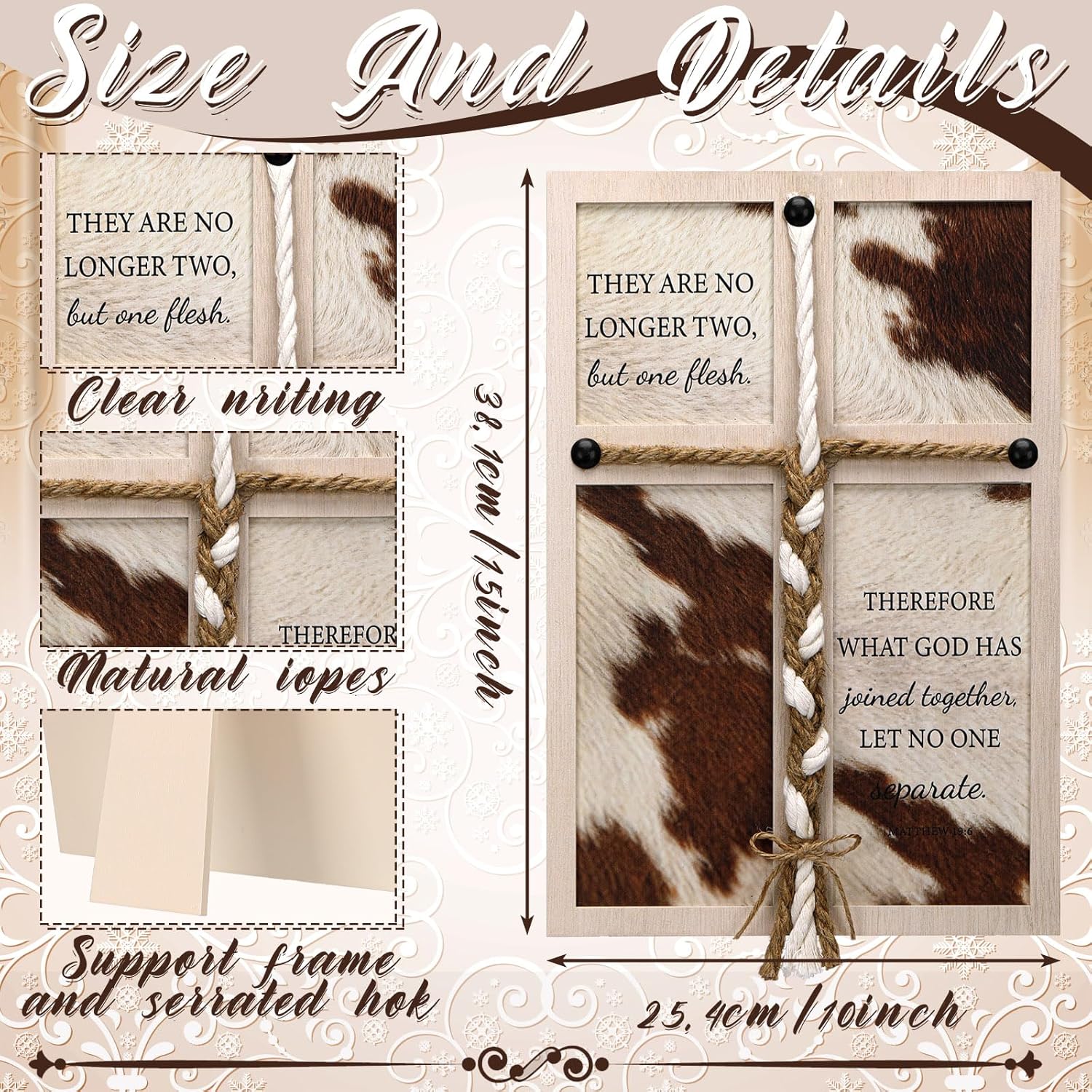 a Cord of Three Strands Wedding Ceremony Sign Unity Rope Cross Sign / Cowhide Printed / 10 x 15