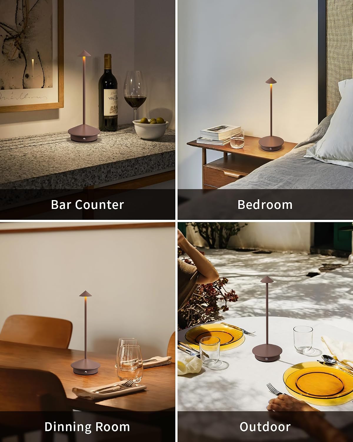 Modern Cordless Table Lamp Set of 2, Brown Portable LED Desk Lamps | 5000mAh, Rechargeable, Battery Operated Lighting