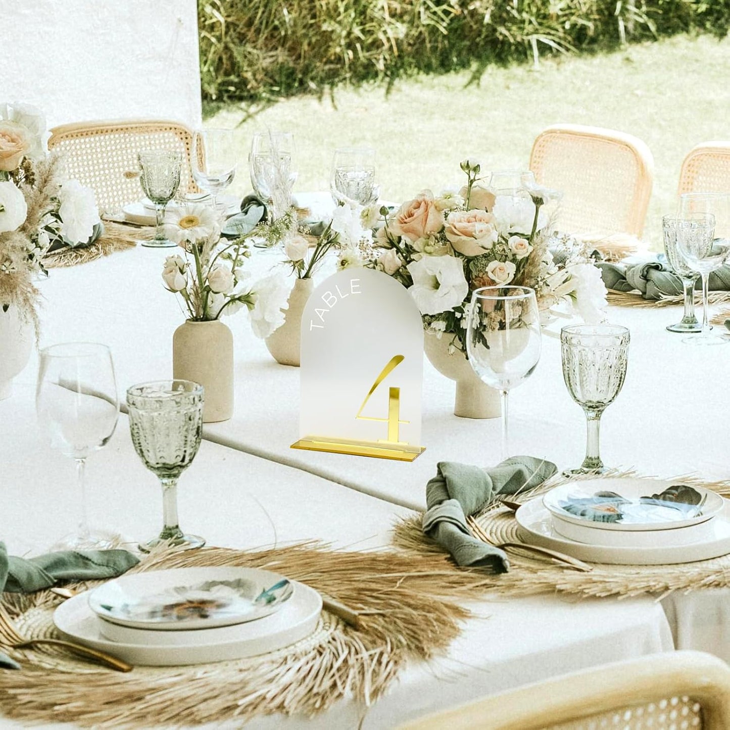 Frosted Arch Wedding Table Numbers 1-15, Gold Numbers and Stands | 15 Pack 5x7 Inch Frosted Arch Acrylic Sign with