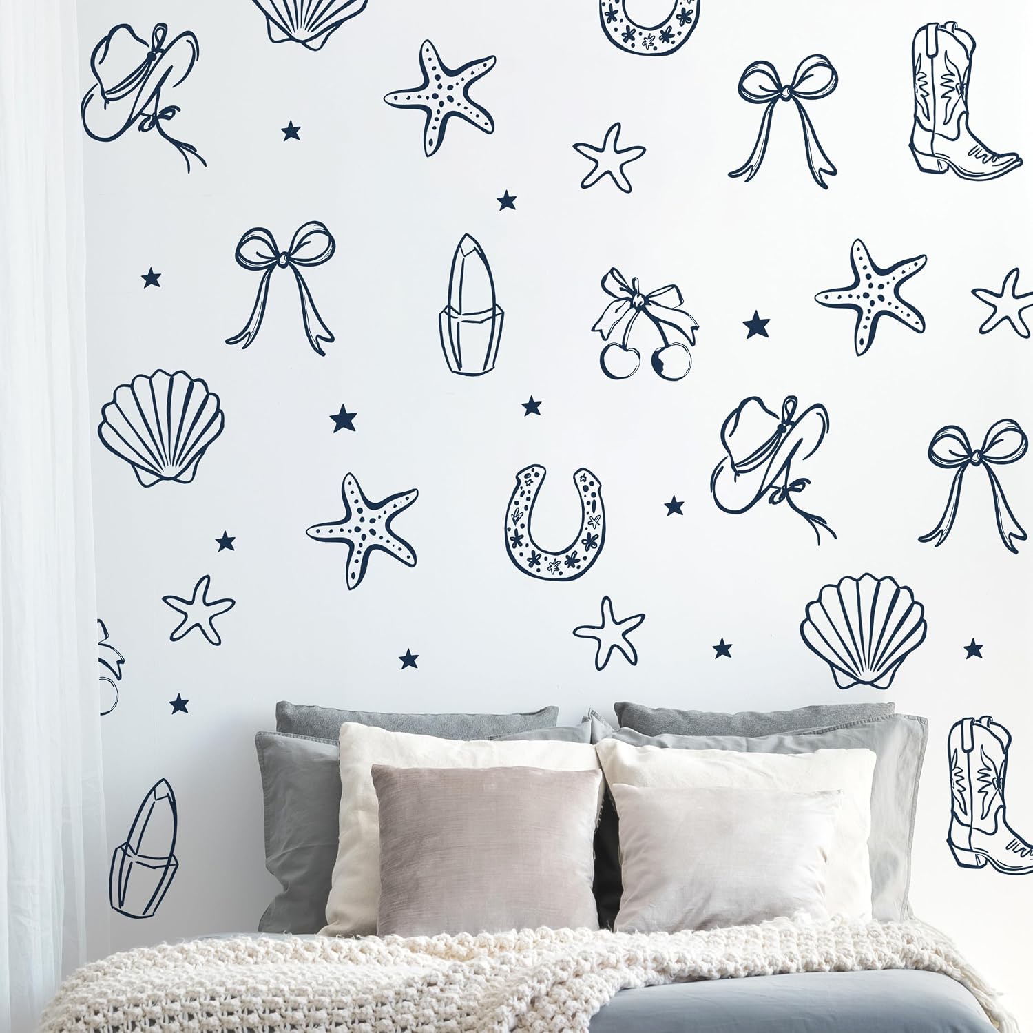 Seaside Cowgirl Wall Decals / Dark Blue Cowgirl Bow Wall Decals