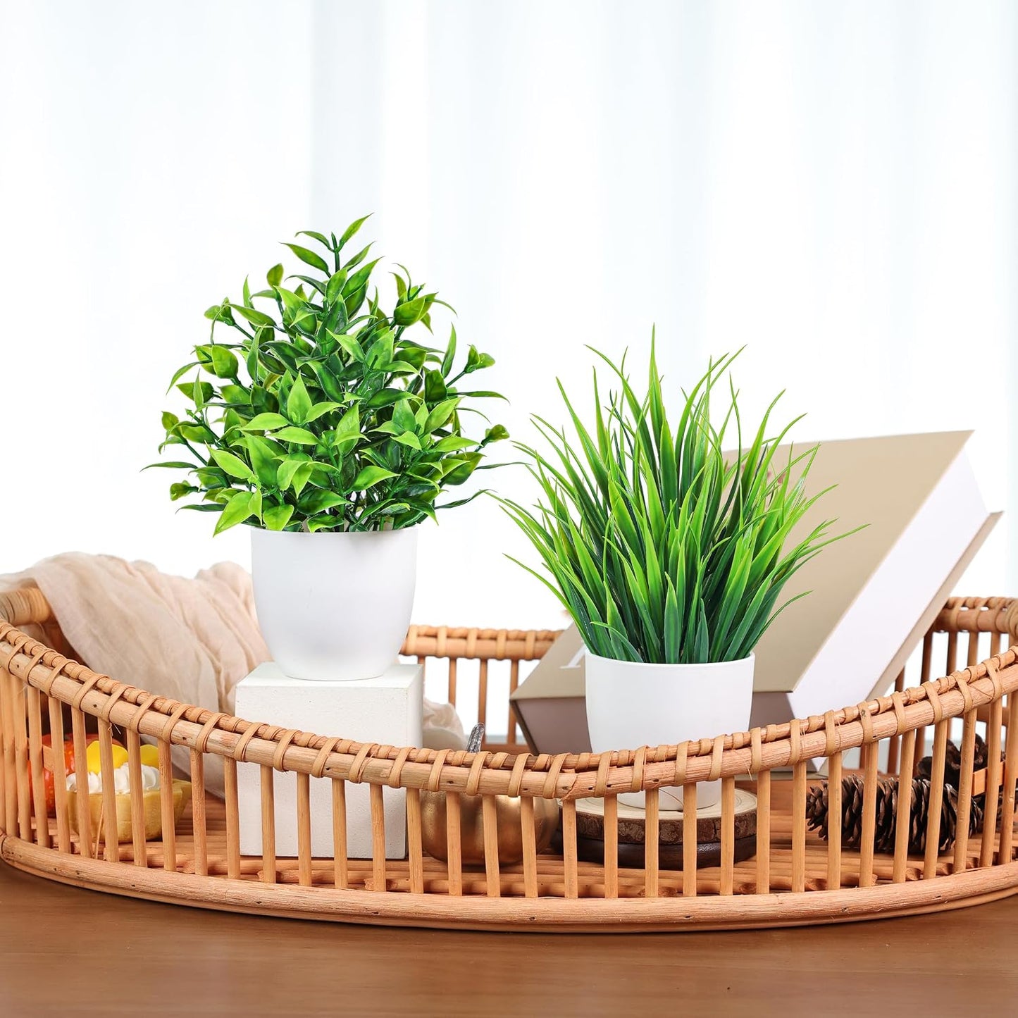 Fake Plants Small Artificial Plants in Pots Faux Plants Indoor / White / Set of 4