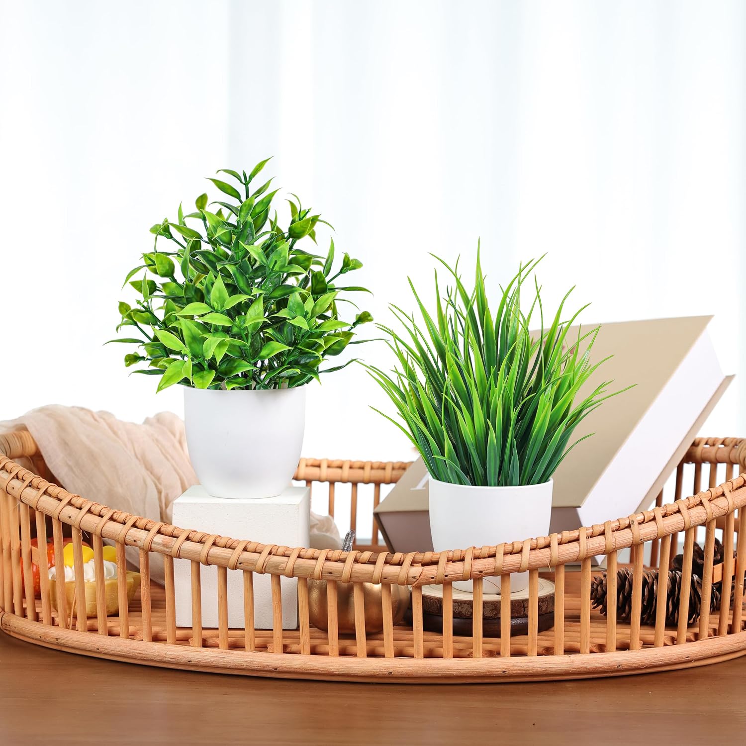 Fake Plants Small Artificial Plants in Pots Faux Plants Indoor / White / Set of 4