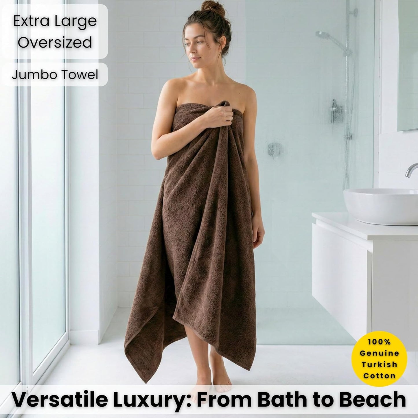 SALBAKOS 100% Turkish Cotton Bath Sheet 40x80 (1-Piece, Chocolate Brown) | Extra Large Jumbo Oversized Bathroom and