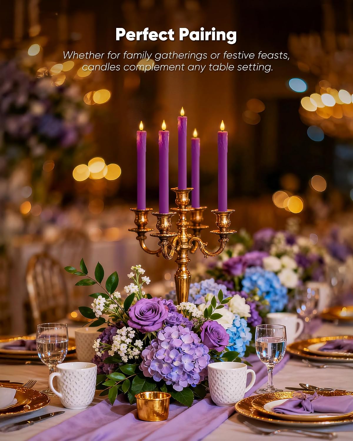 Homemory 6 Pcs Real Wax Purple Flameless Taper Candles with Remote Timer, 9.6 Inches LED Fake Candlesticks, LED Candle