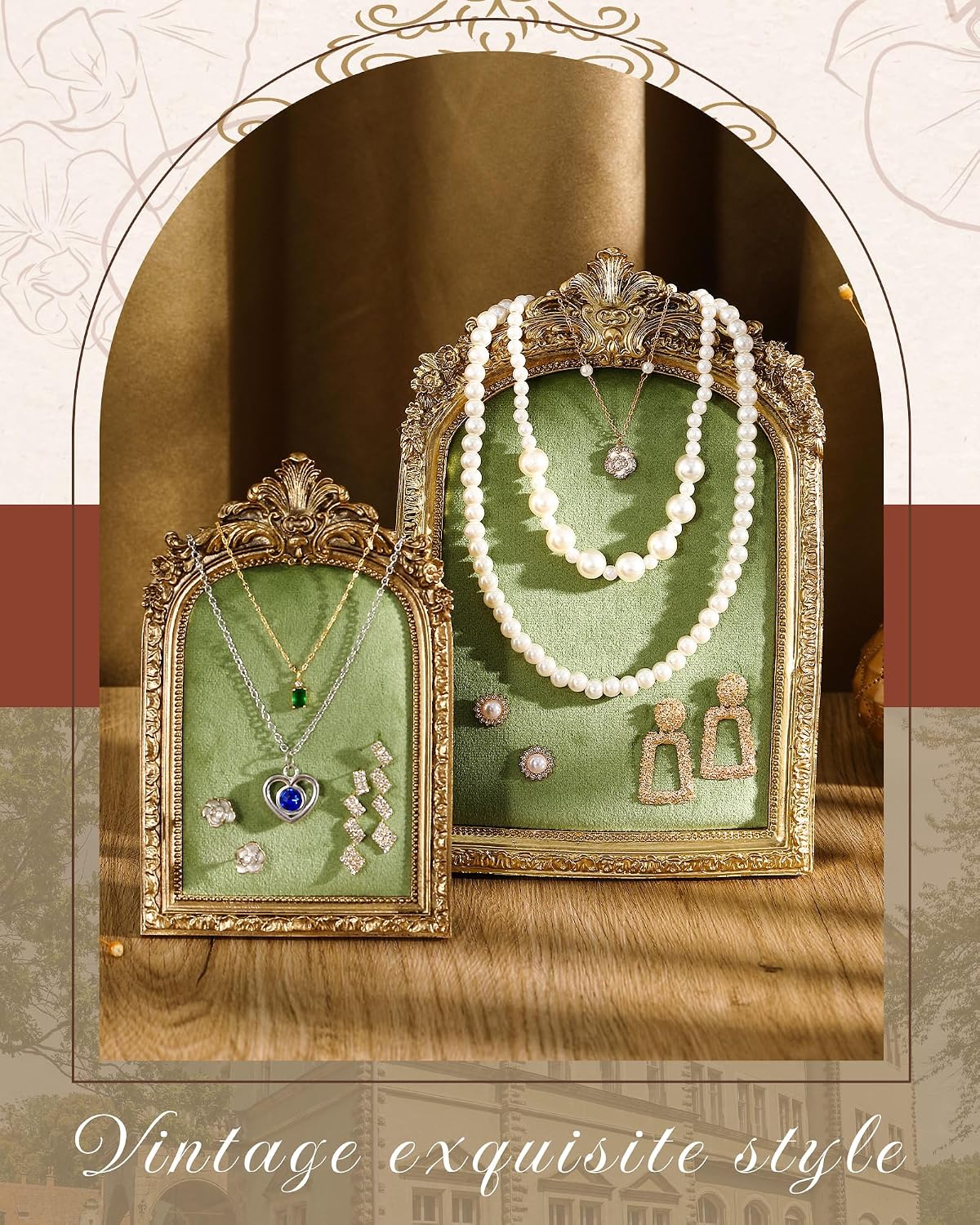 Gold Jewelry Display Stand Vintage Jewelry Frame 10 / Green / Large,small / Elegant / Set of 2