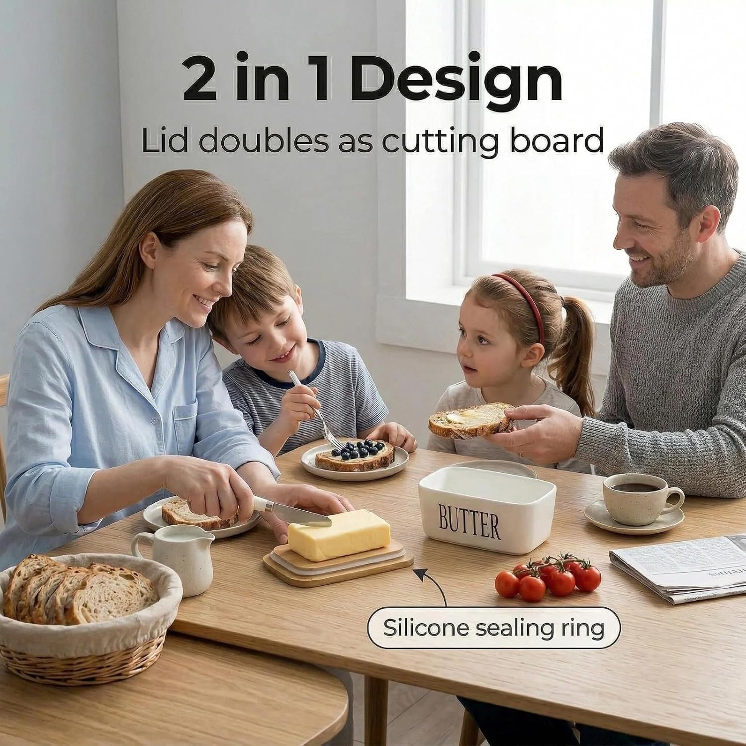 Airtight Cover and Knife for Countertop / White