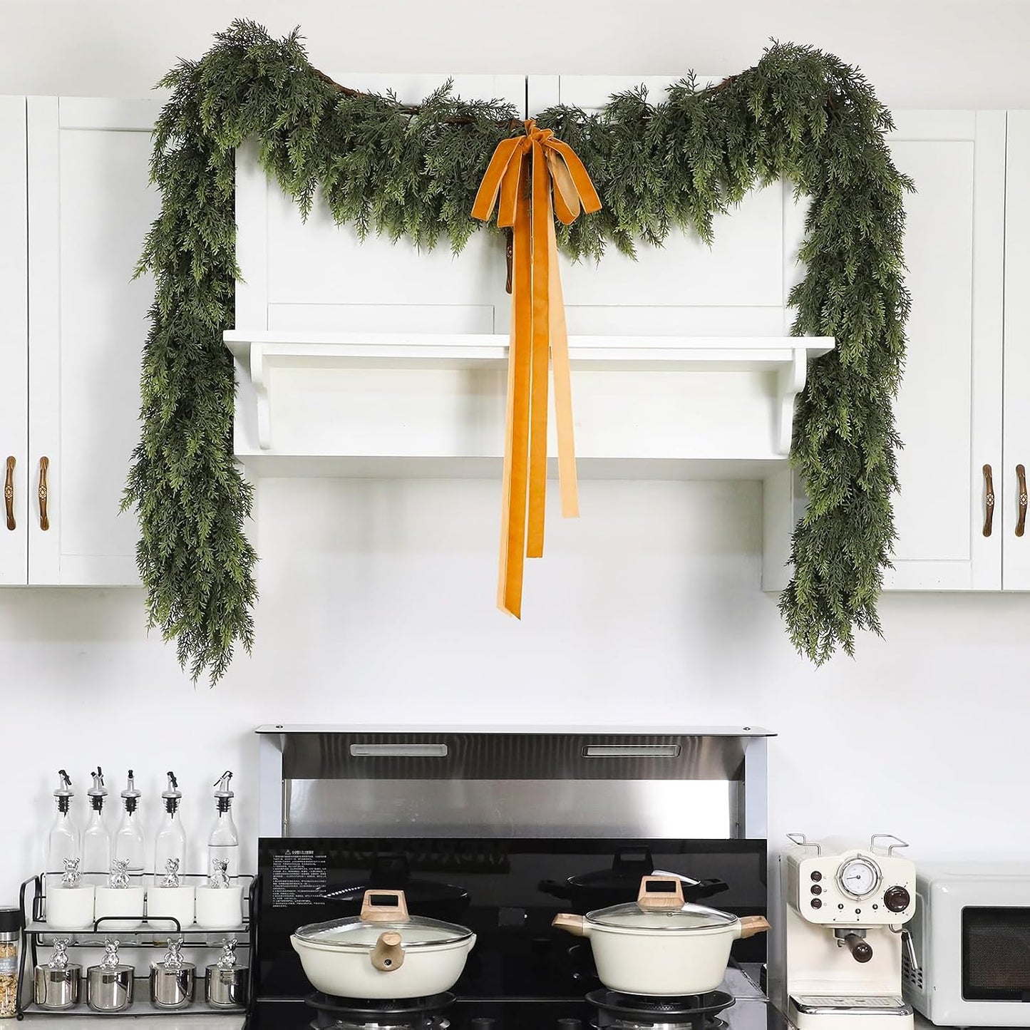 1 Pcs 9 ft Artificial Christmas Cedar Garland | Thick & Lush, Simulation Faux Cedar, Green Fake Pine Needles Garland