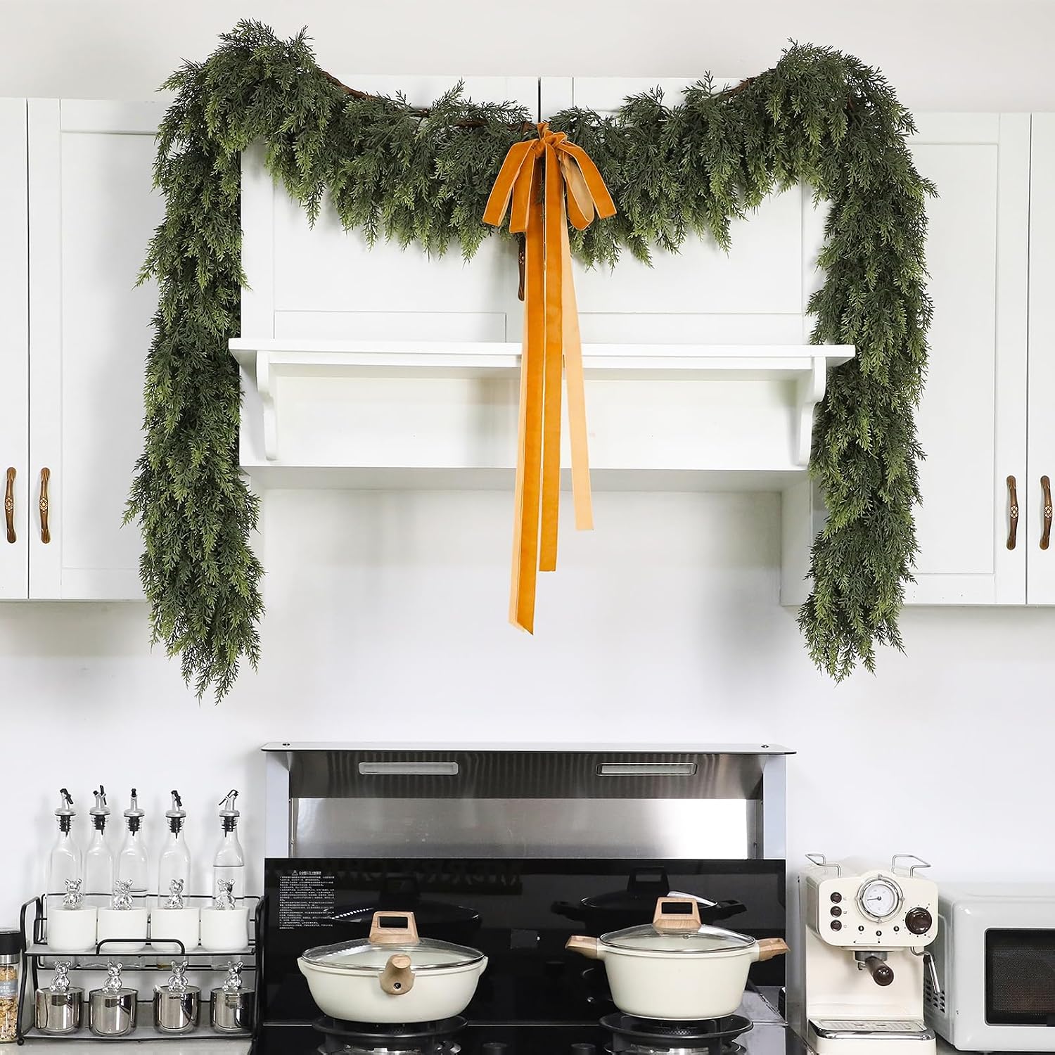 1 Pcs 9 ft Artificial Christmas Cedar Garland | Thick & Lush, Simulation Faux Cedar, Green Fake Pine Needles Garland