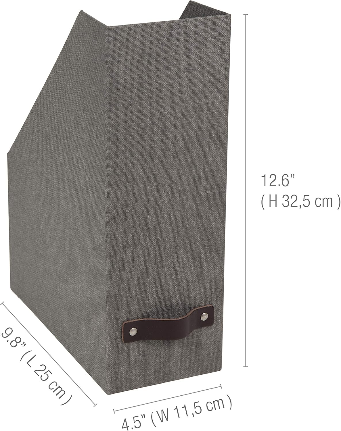 Bigso Box of Sweden Estelle Canvas Fiberboard Upright Magazine Storage Box Organizer for Papers & Catalogs w/Leather