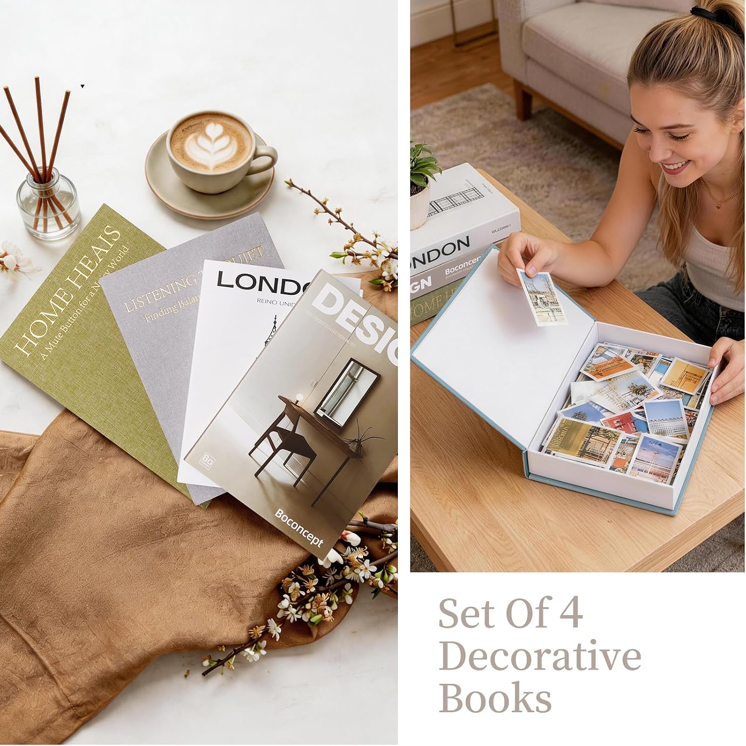 Faux Decorative Books / Light Blue-beige-taupe-white / Set of 4