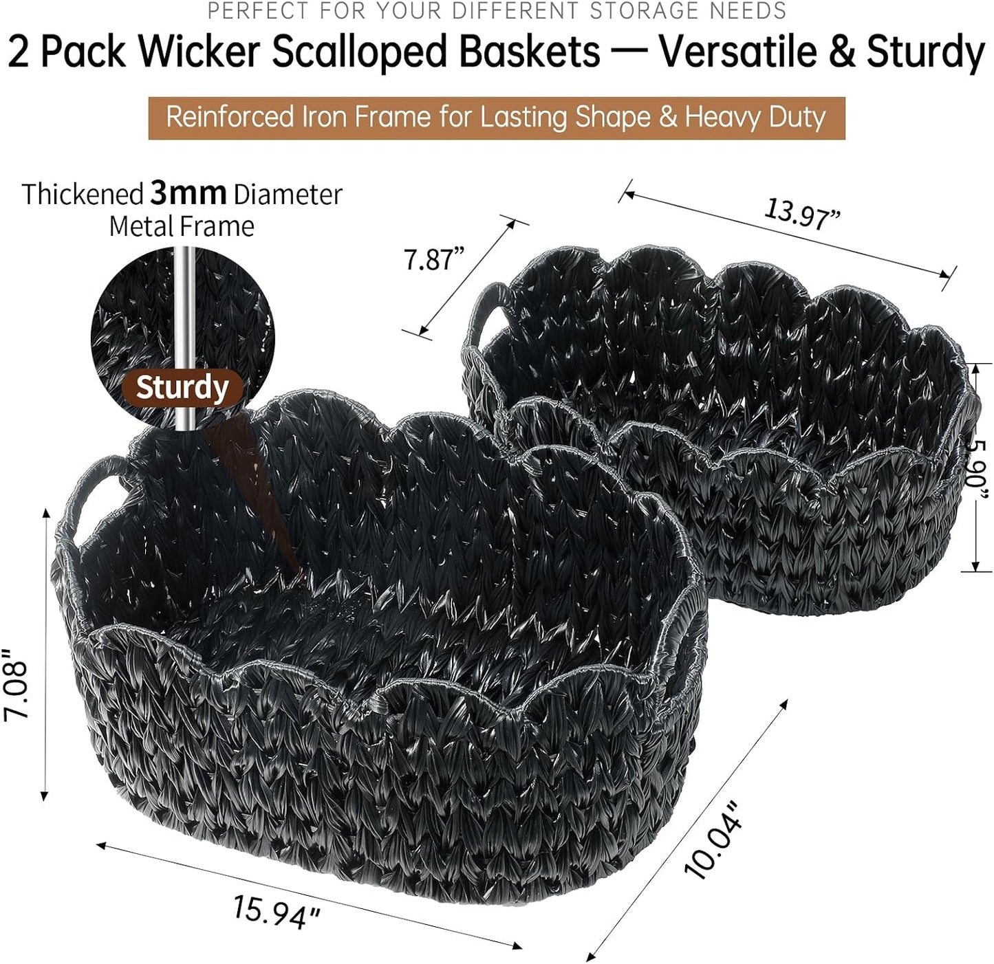 Woven Storage Baskets / Black / Set of 2