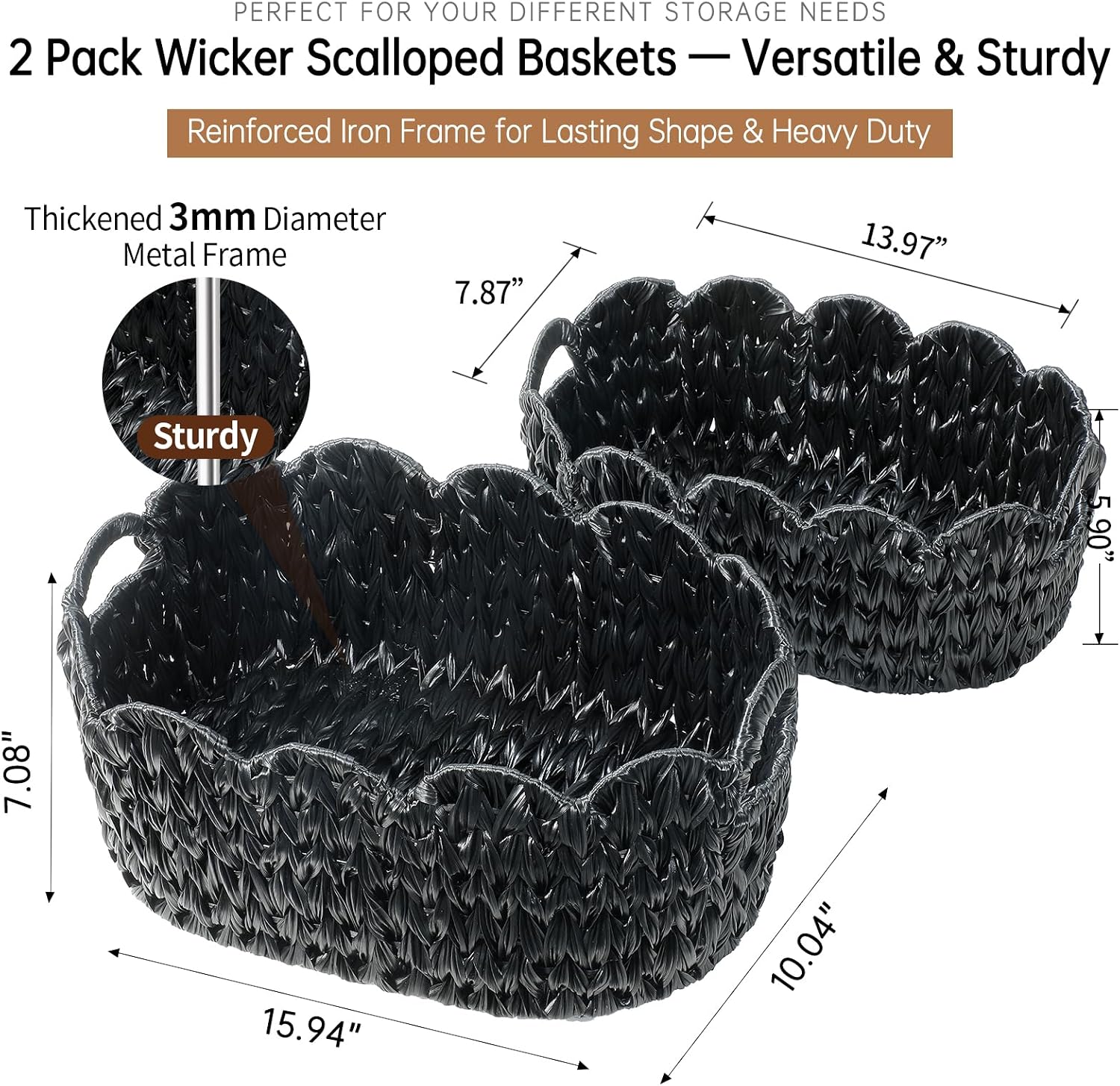 Woven Storage Baskets / Black / Set of 2