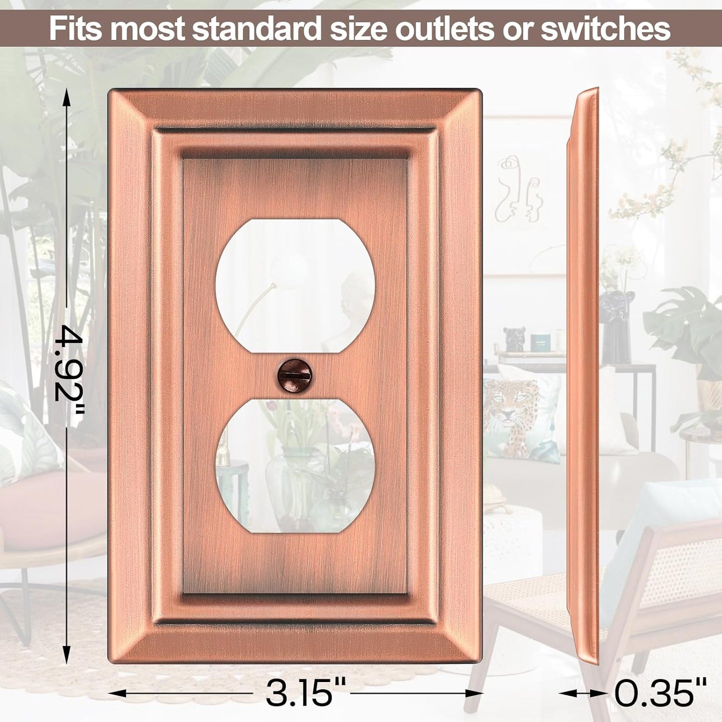 Metal Wall Plate for Electrical Outlets, Outlet Covers Wall Plate, 6 Pack | Decorative Antique Copper Switch Plates