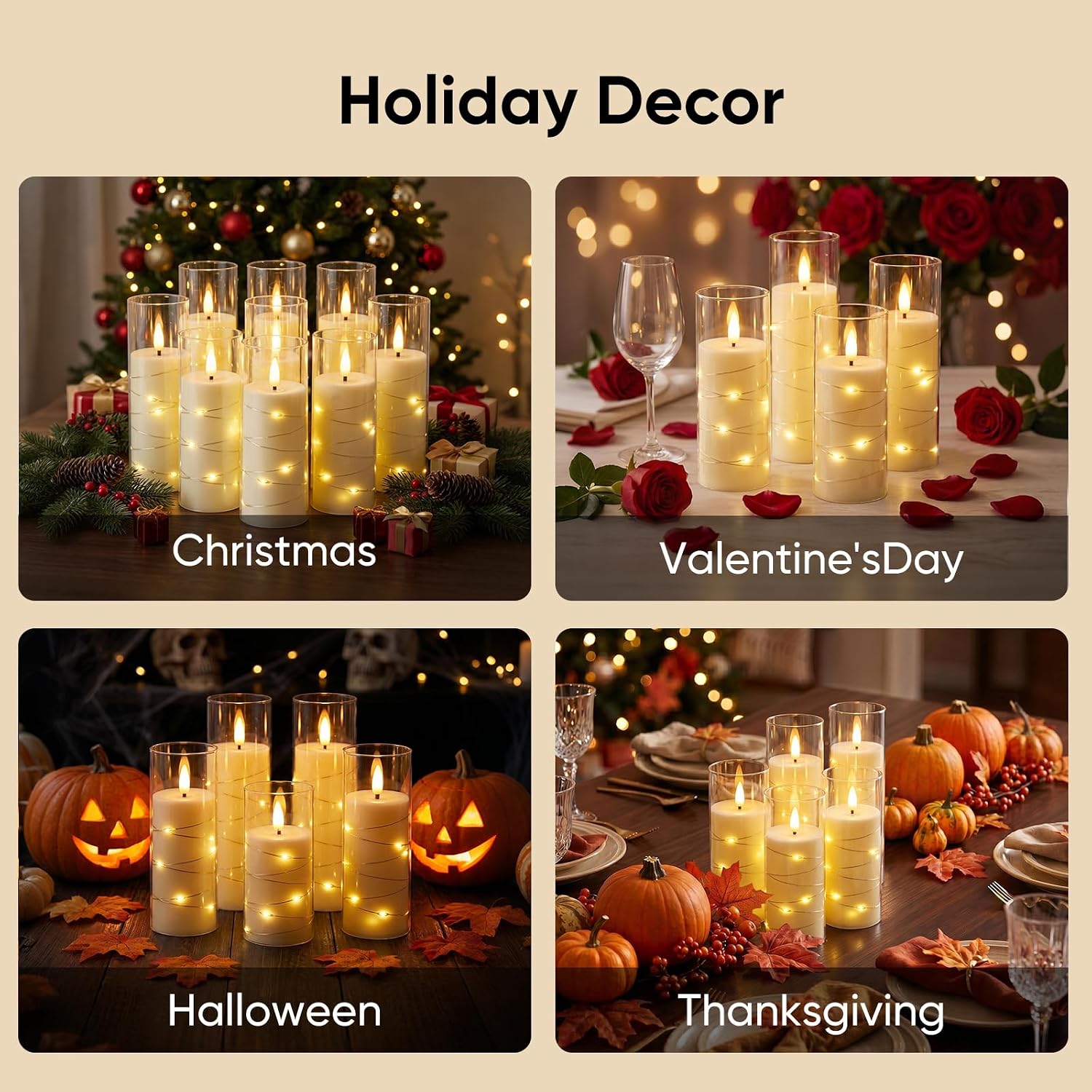 Homemory Flameless Candles with Remote Timer, Clear Acrylic Flickering LED Pillar Candles with Embedded Fairy String
