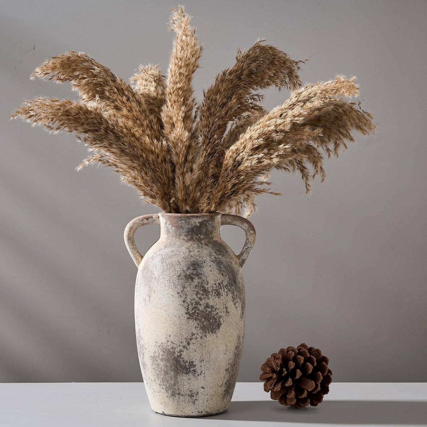 Ceramic Vase / Rustic Decorative Flower Vase / Gray / 9.84 Inch