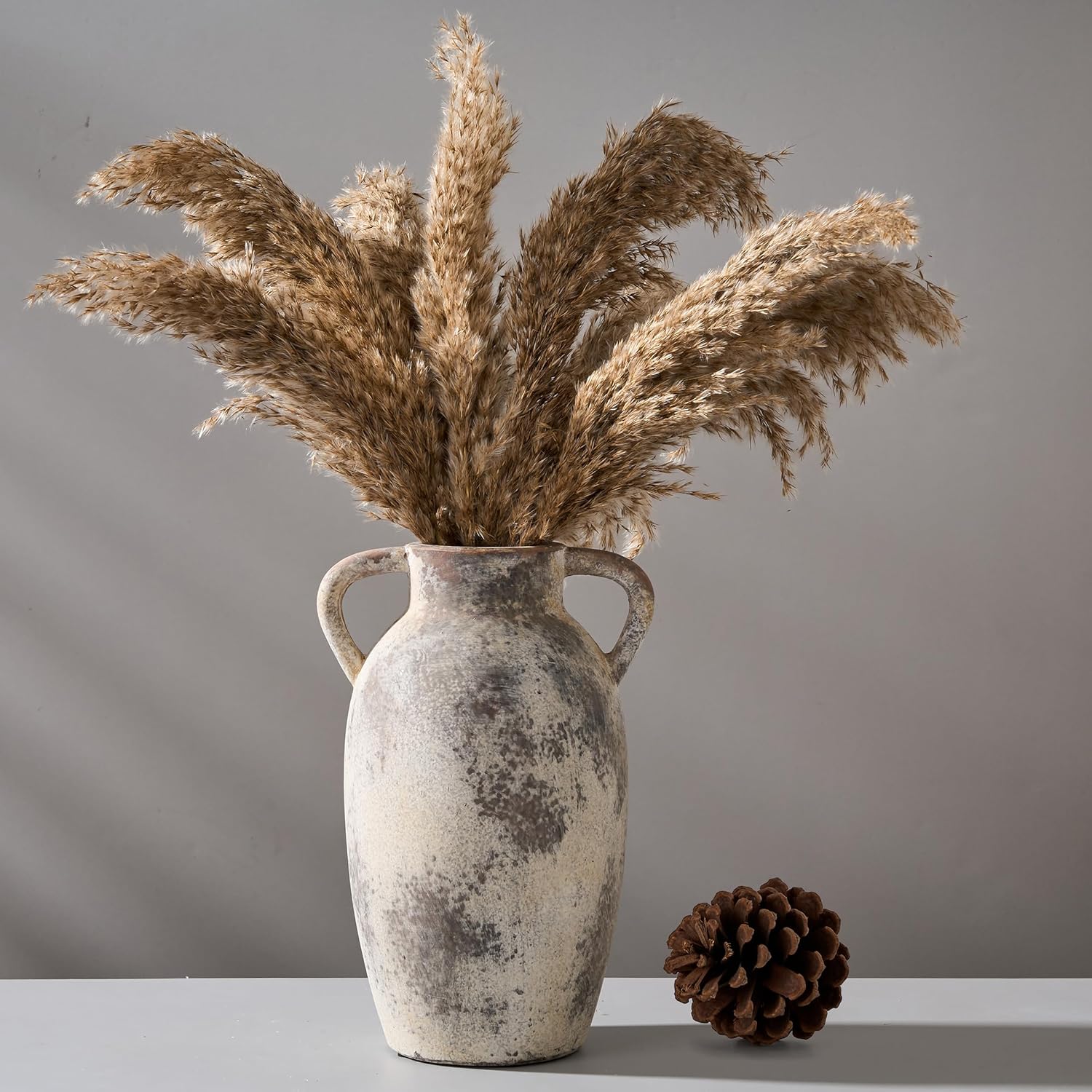 Ceramic Vase / Rustic Decorative Flower Vase / Gray / 9.84 Inch