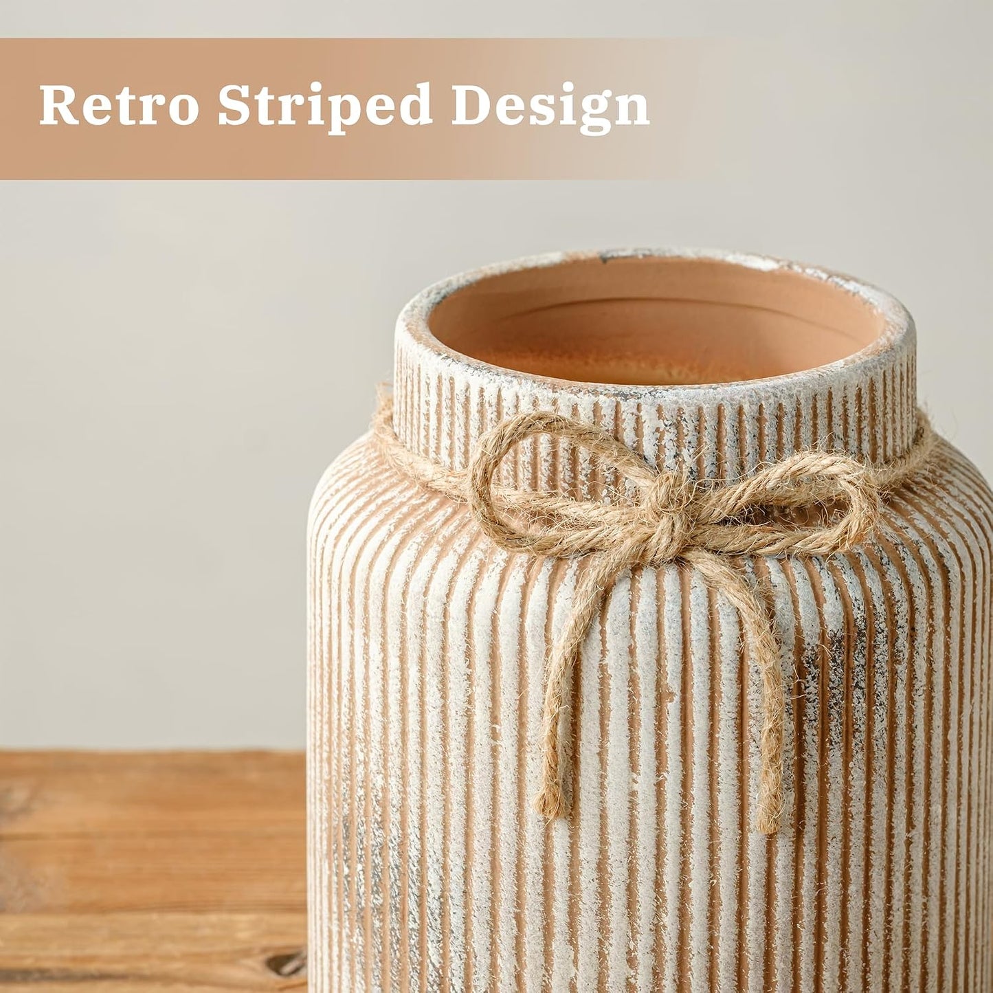 Rustic Ceramic Vase Farmhouse Flower Vase Decorative Ribbed Vases / Rusty / 7.2 Inch