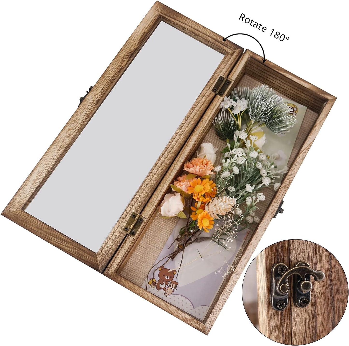 GraduationMall 5x12.5 Shadow Box Frame Solid Wood Glass Door Display Case with Linen Back and 6 Stick Pins,1.5 inches