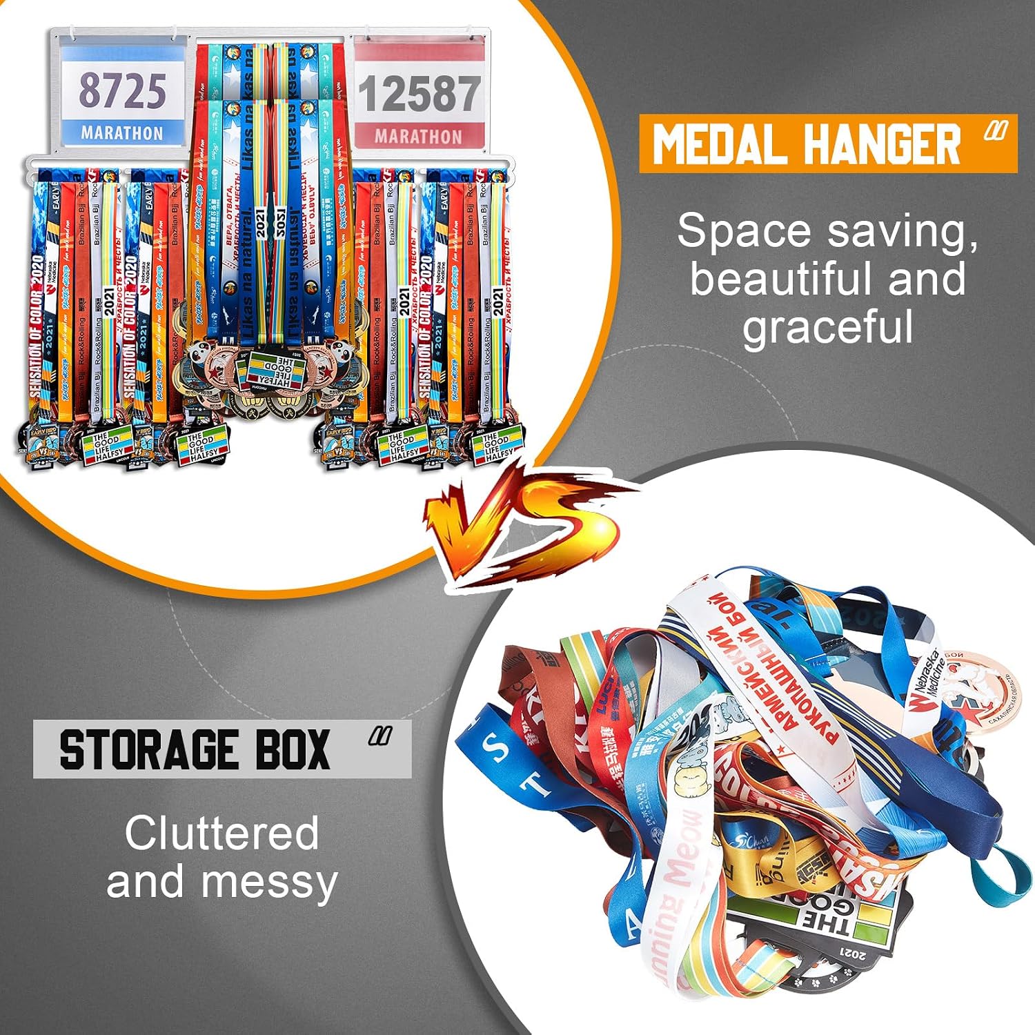 Race Bib and Medal Display Hanger, Metal Rack Holder Wall Mounted Award Rack for Runners, Displays Over 100 Medals and