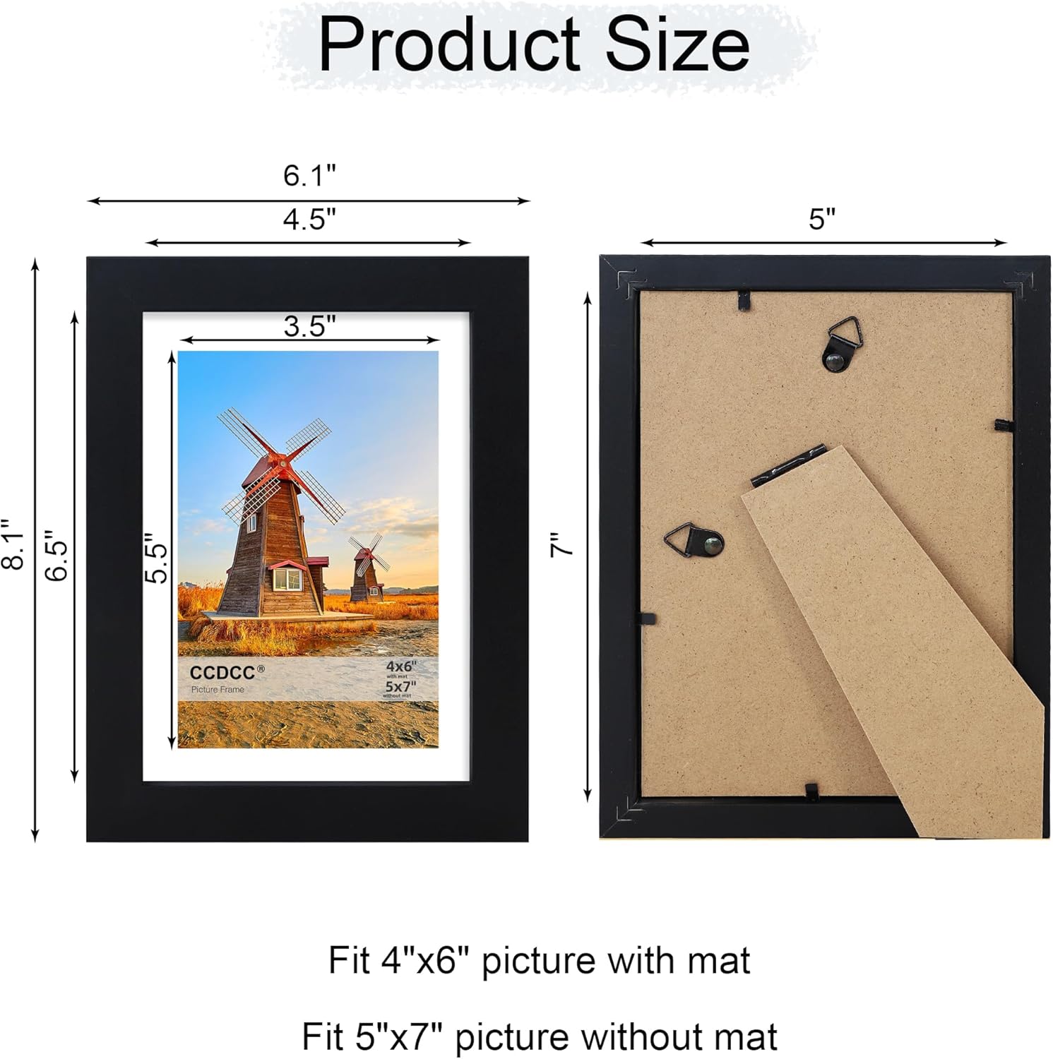 Wooden Frame / Real Glass Cover / Black / 5 x 7 / Set of 4