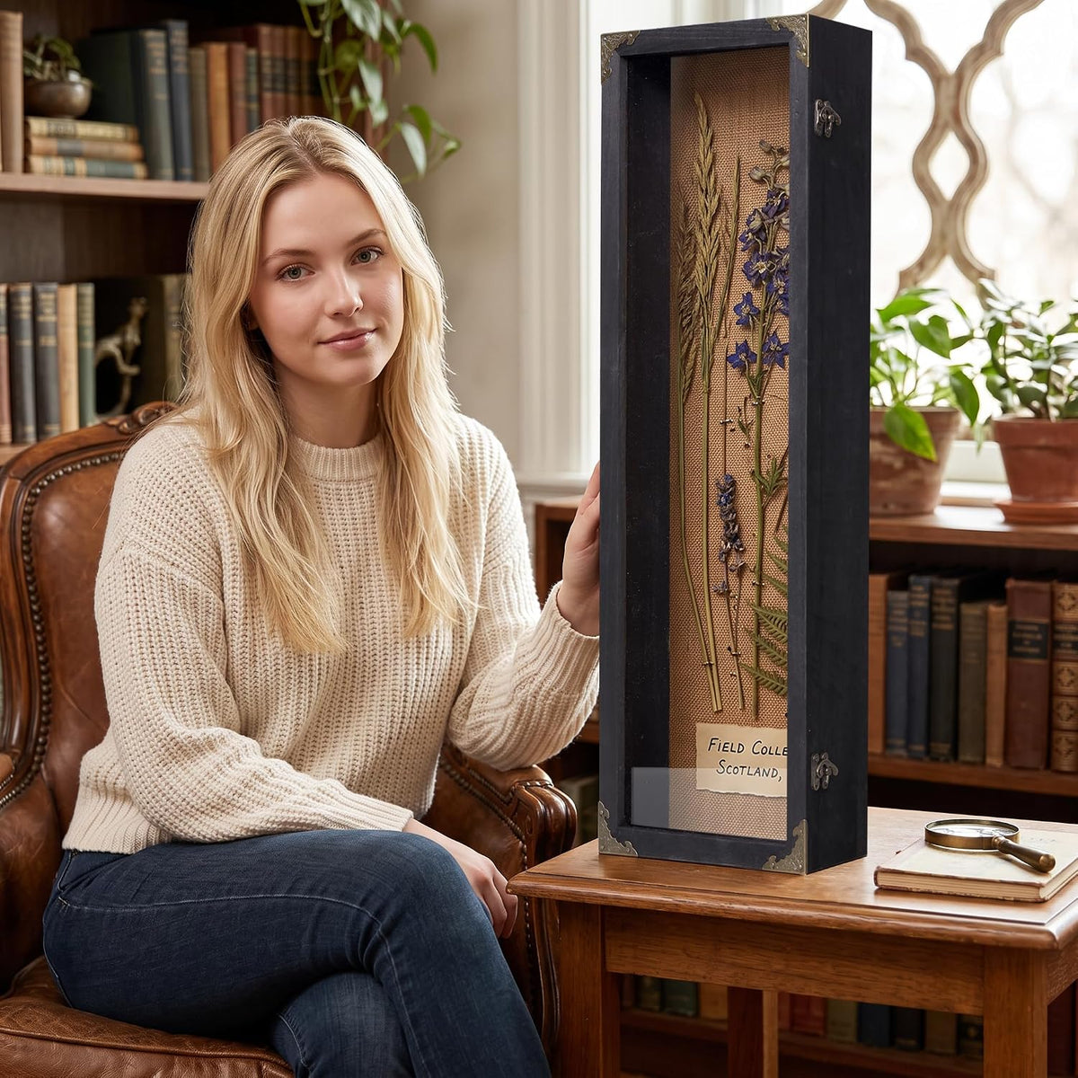 Long Deep Shadow Box Frame 8x25 with Real Glass Door, 4" Overall Depth Solid Wood Display Case, Horizontal or Vertical