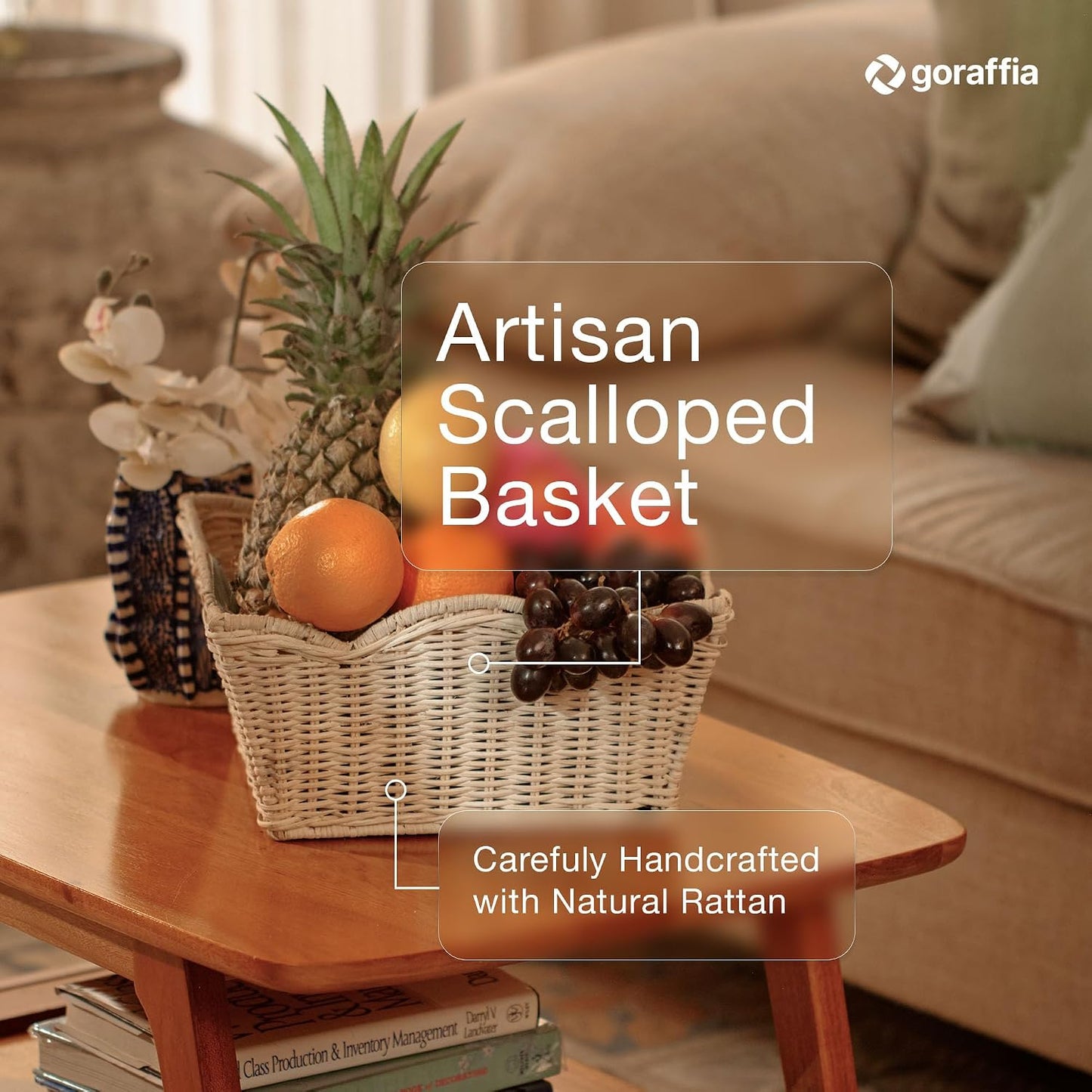Scalloped Wicker Basket / White Wash / 11.5 x 11.5 x 6