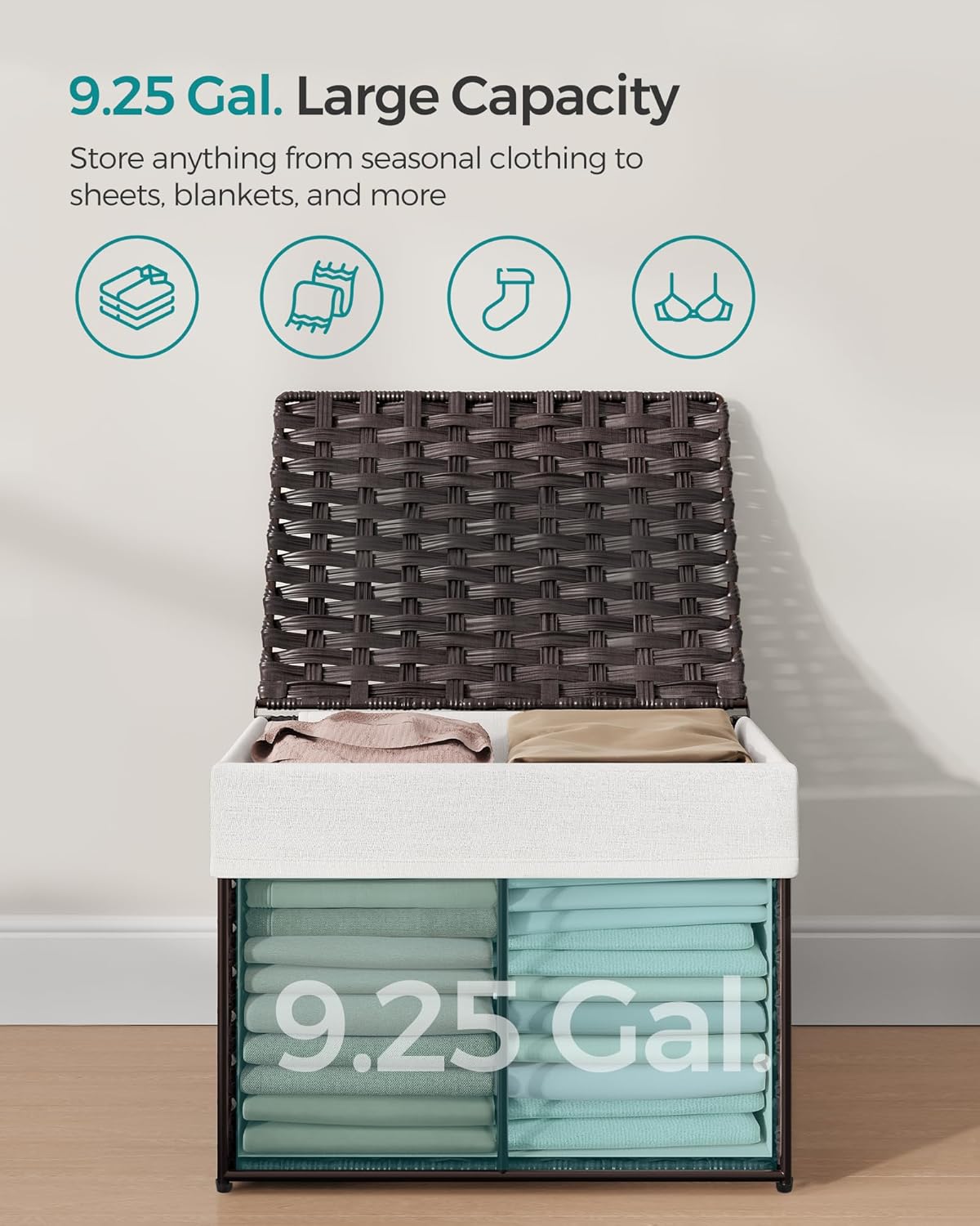 Metal Frame / Woven Blanket Storage Bin / 35 L / Brown
