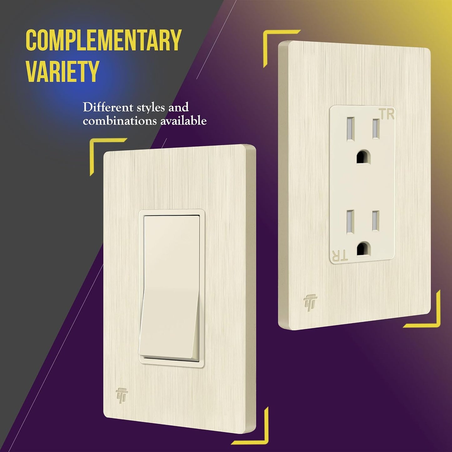 ENERLITES 1-Gang Screwless Decorator Wall Plate Outlet Cover, 10 Pack | Brushed Light Almond, Size 4.68" x 2.93", Fits