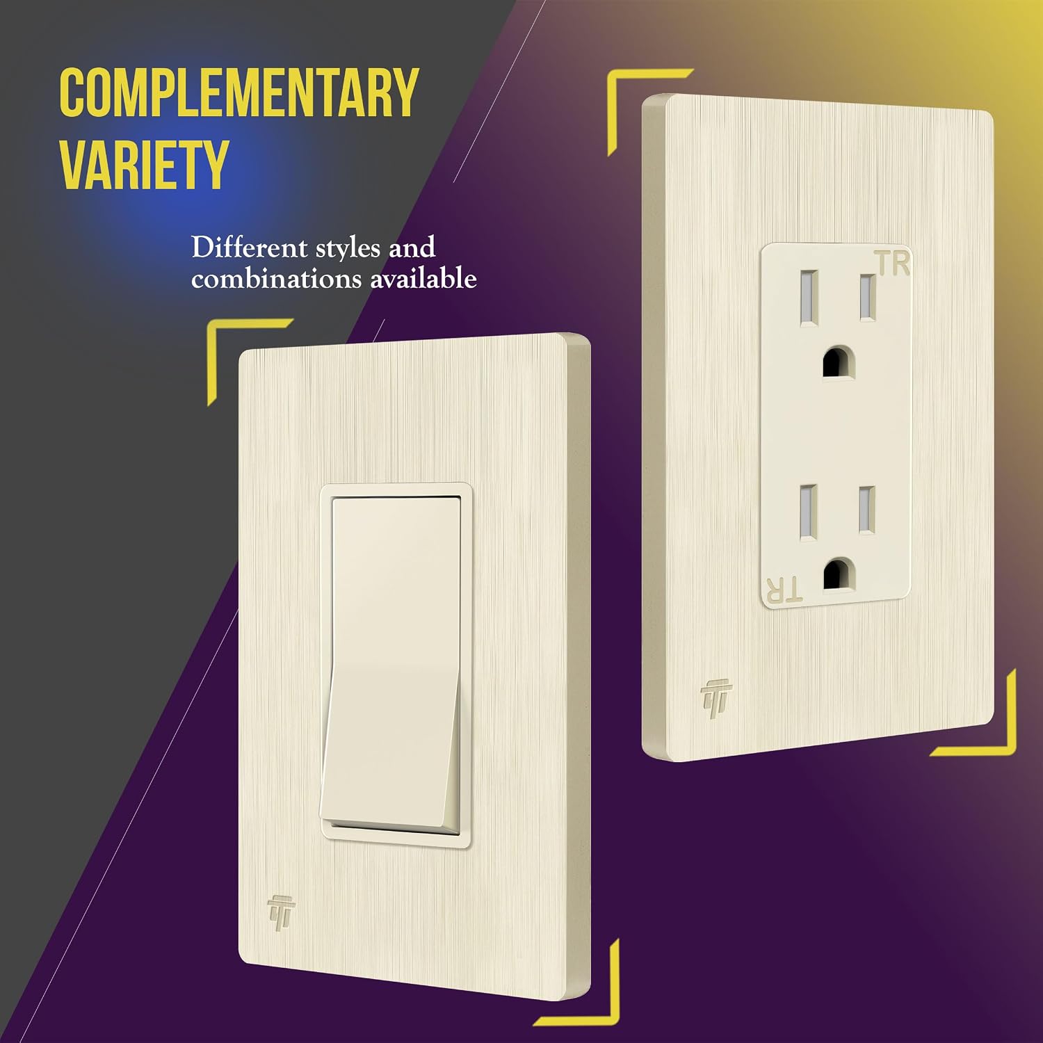 ENERLITES 1-Gang Screwless Decorator Wall Plate Outlet Cover, 10 Pack | Brushed Light Almond, Size 4.68" x 2.93", Fits