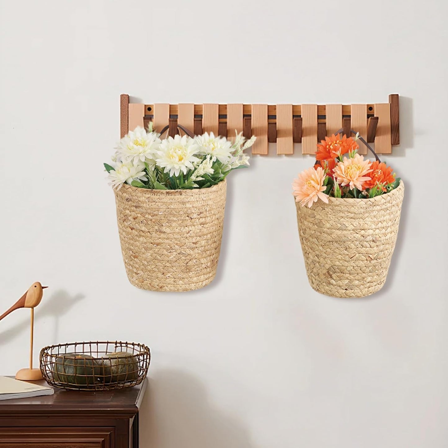 YRMT Water Hyacinth Hanging Storage Baskets Woven Wall Hanging Baskets for Organizing / Set of 2